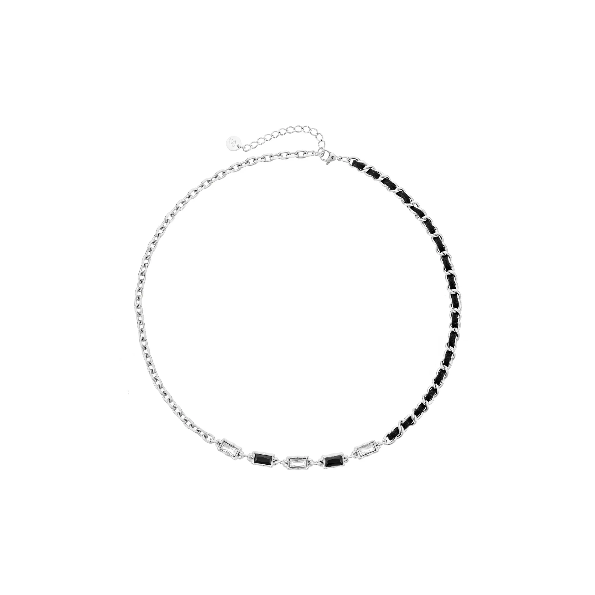 ENFANTIN Titanium Steel Glass Zircon Leather Necklaces Unisex Silver