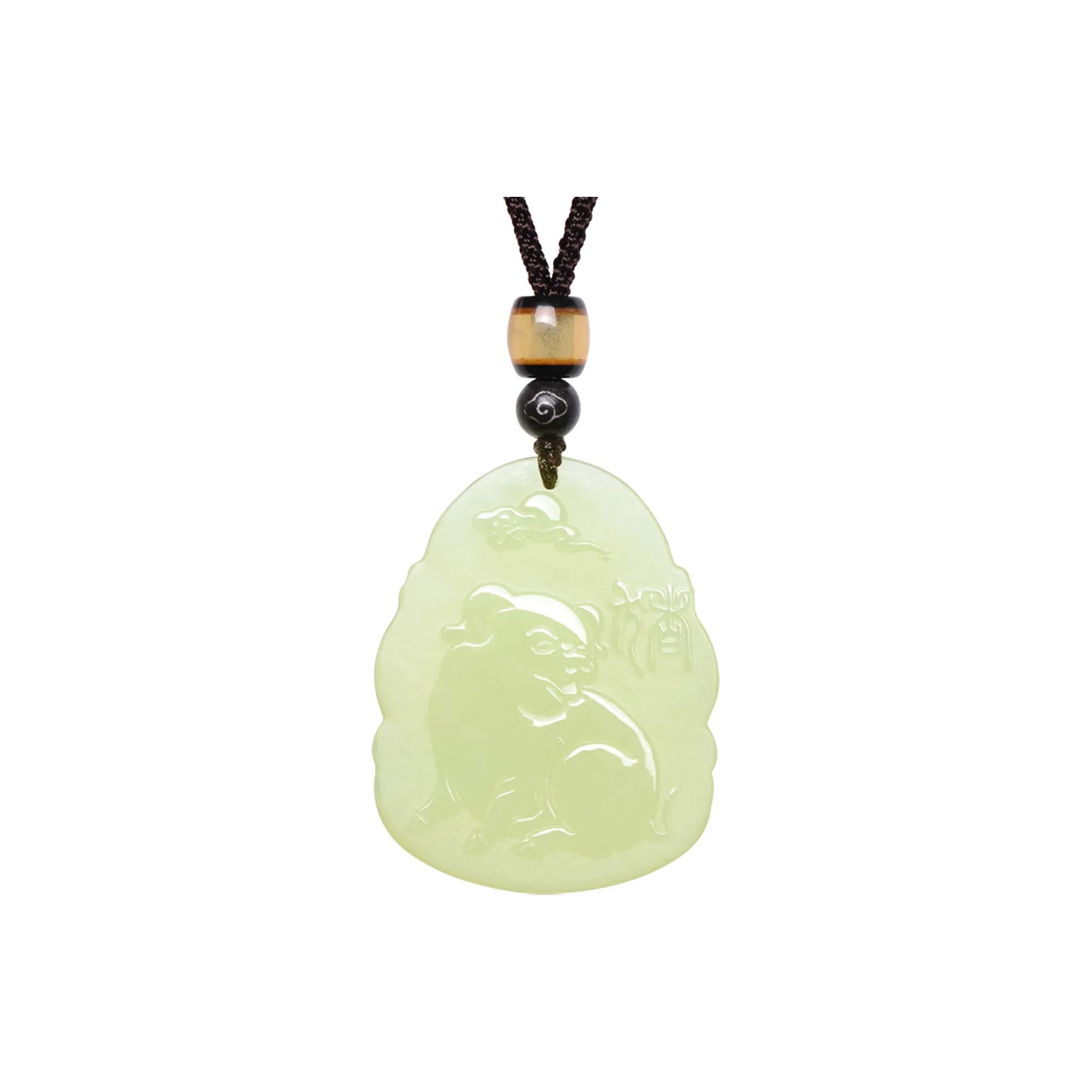 MARY WINDSOR Hetian Jade Chinese Zodiac Pendant Pale Greenish White Jade Unisex
