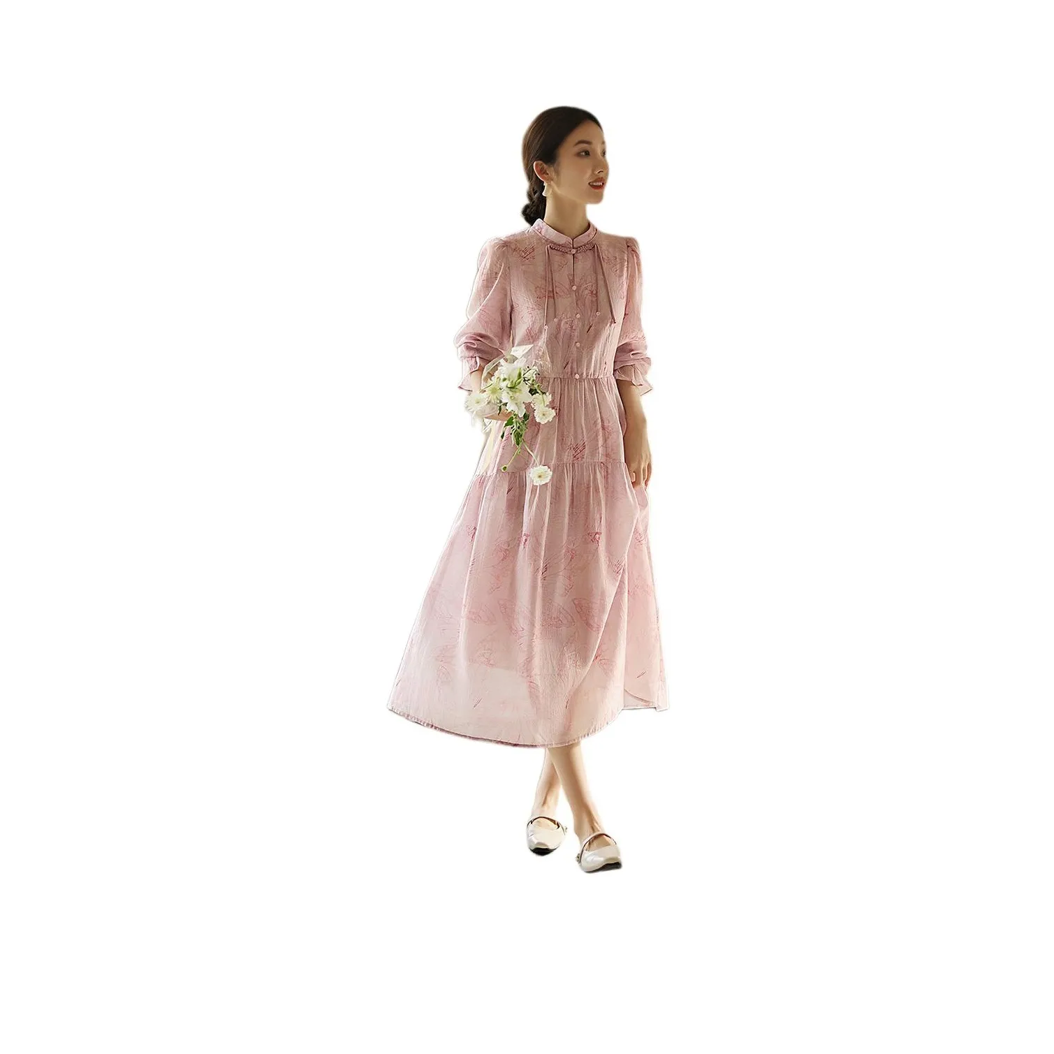XWI Long Sleeved Dress Women's Pink Print