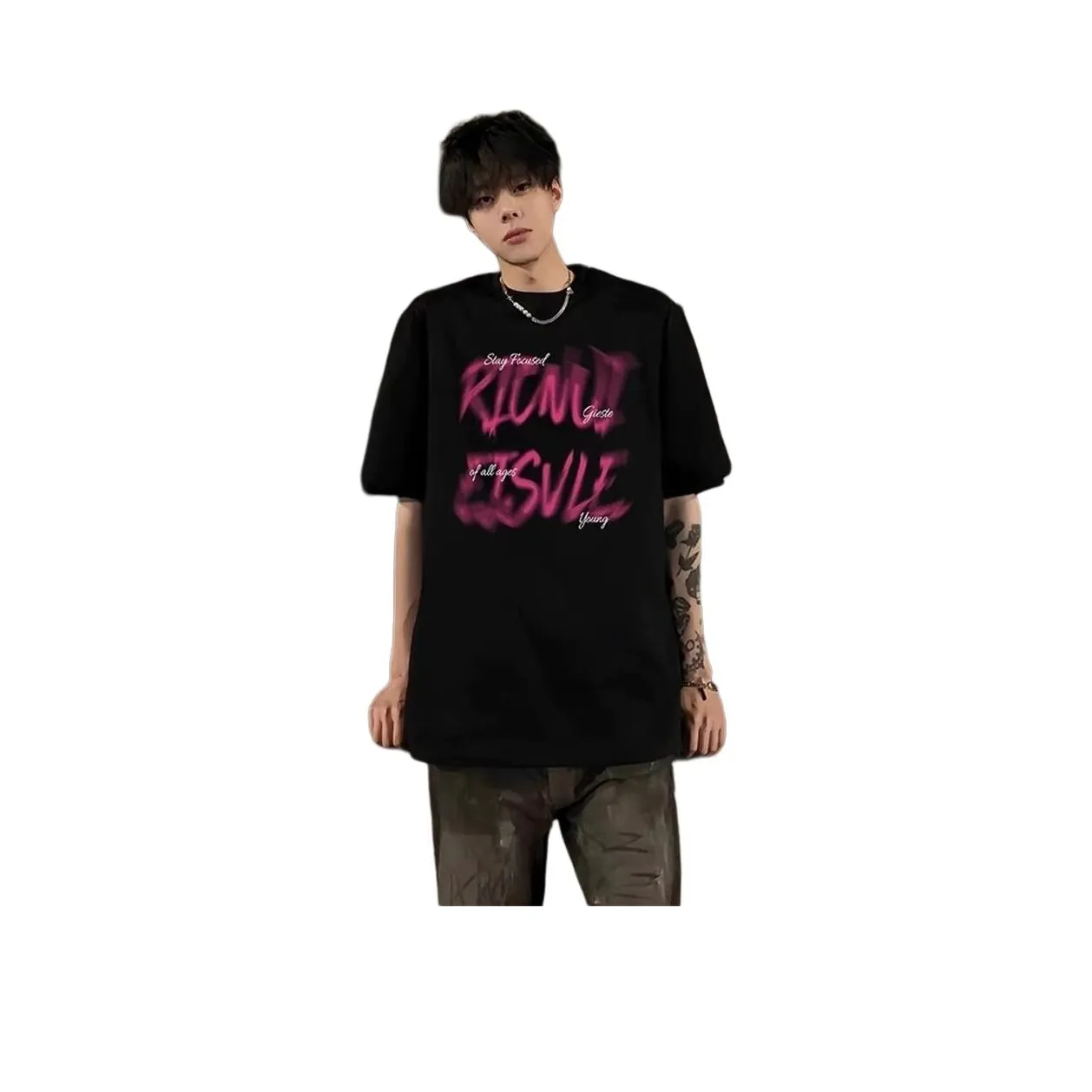 JIARONG С принтом Парный 100% хлопок Повседневный Мужской Свободный крой Рубашка с короткими рукавами Унисекс