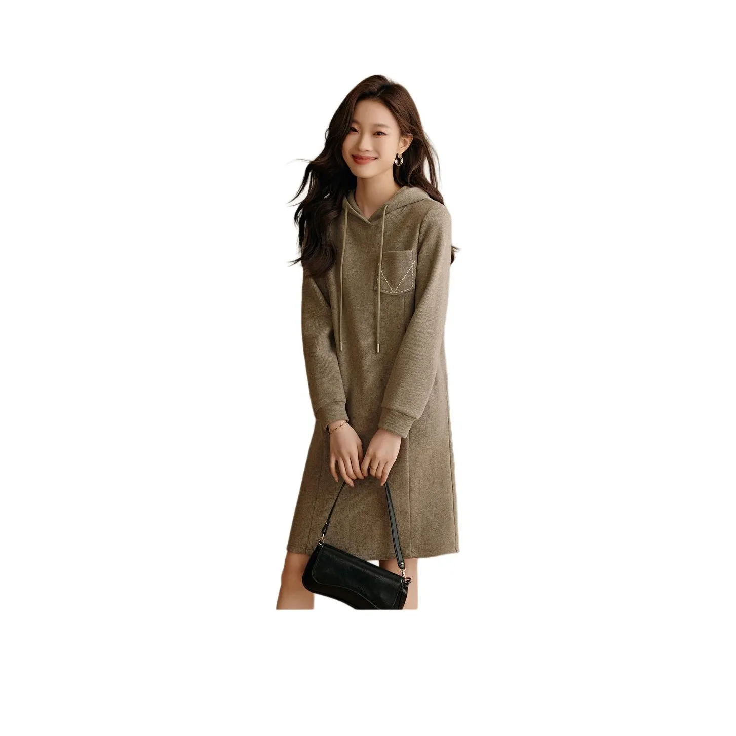 Mo Han Yi Mei Длинное платье с длинными рукавами женское светло-гороховый зеленый