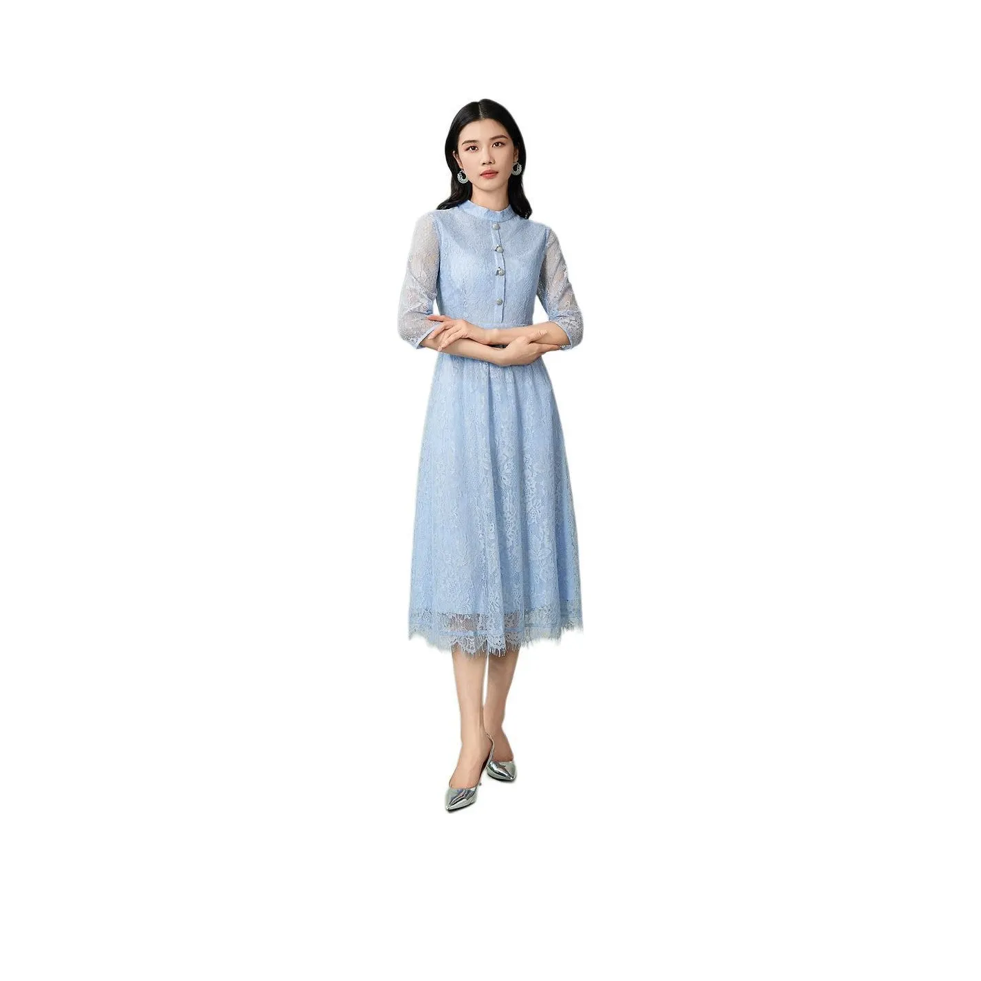 BBLLUUEE Long Sleeved Dress Women's Light Aqua Blue