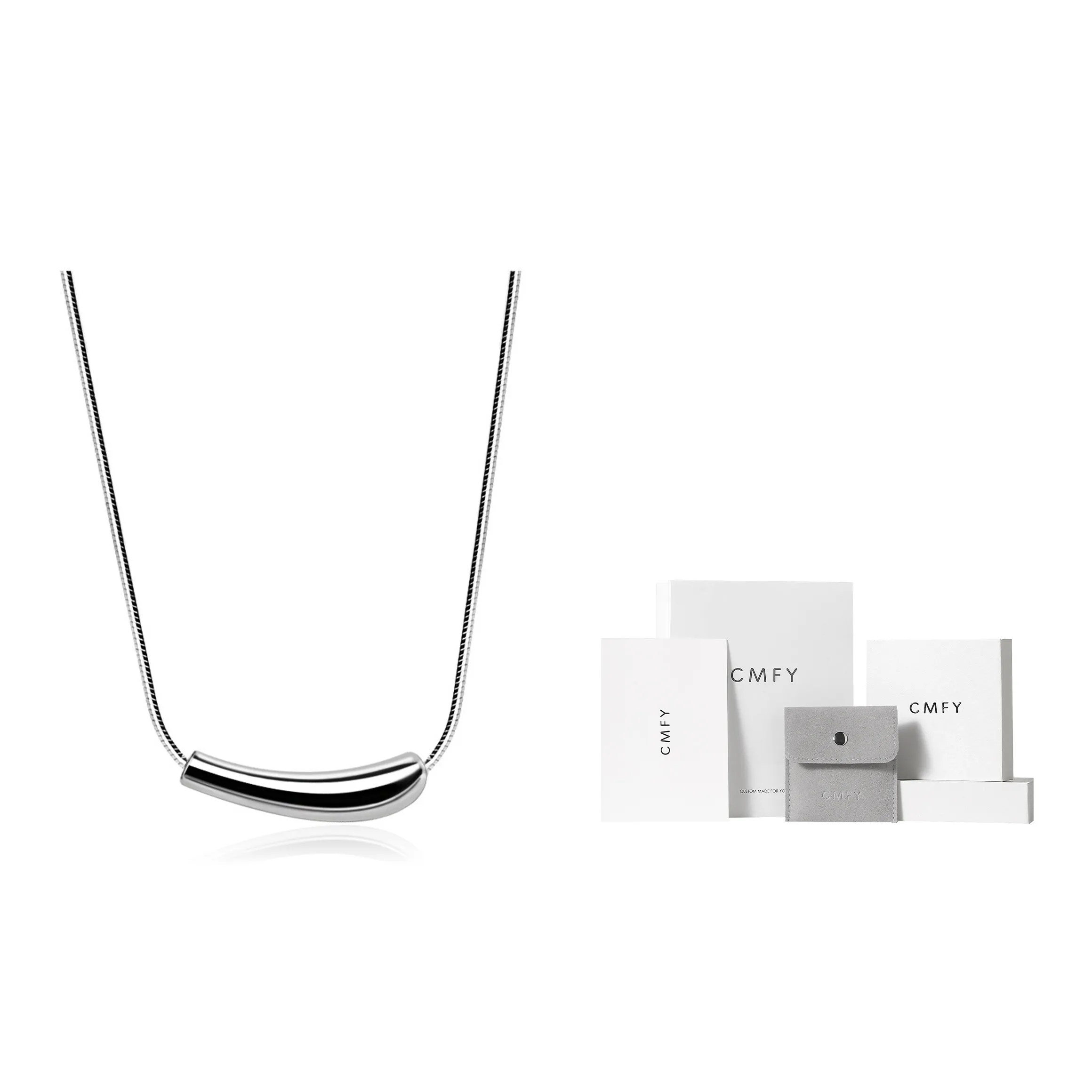 CMFY Титановая сталь Ожерелье Серебристый + коробка Унисекс