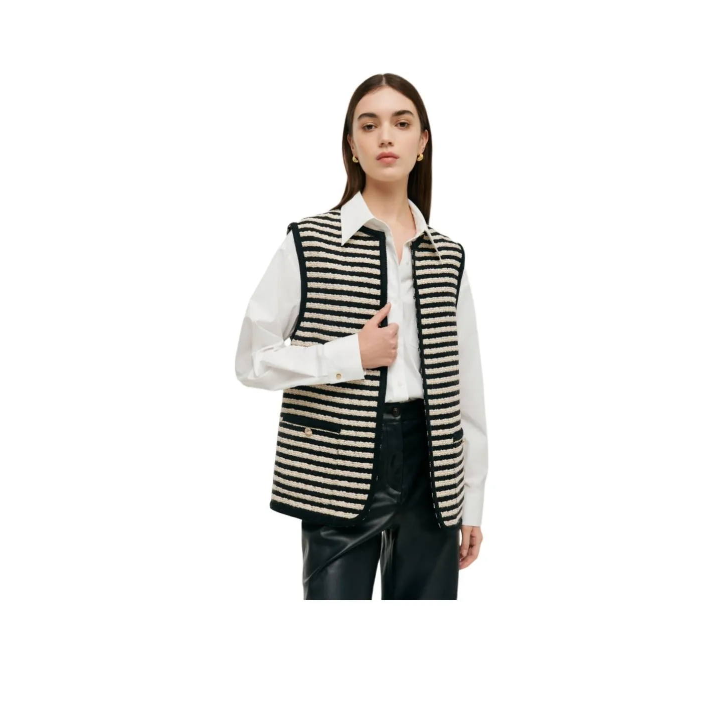 GOELIA Vest Women's Black White Stripes