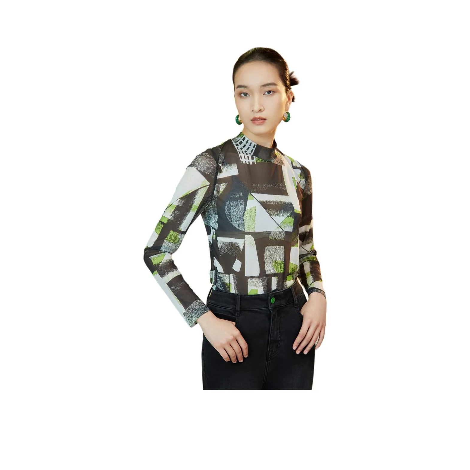 BBLLUUEE T-Shirt Женская Черный Изумрудно-Зеленый