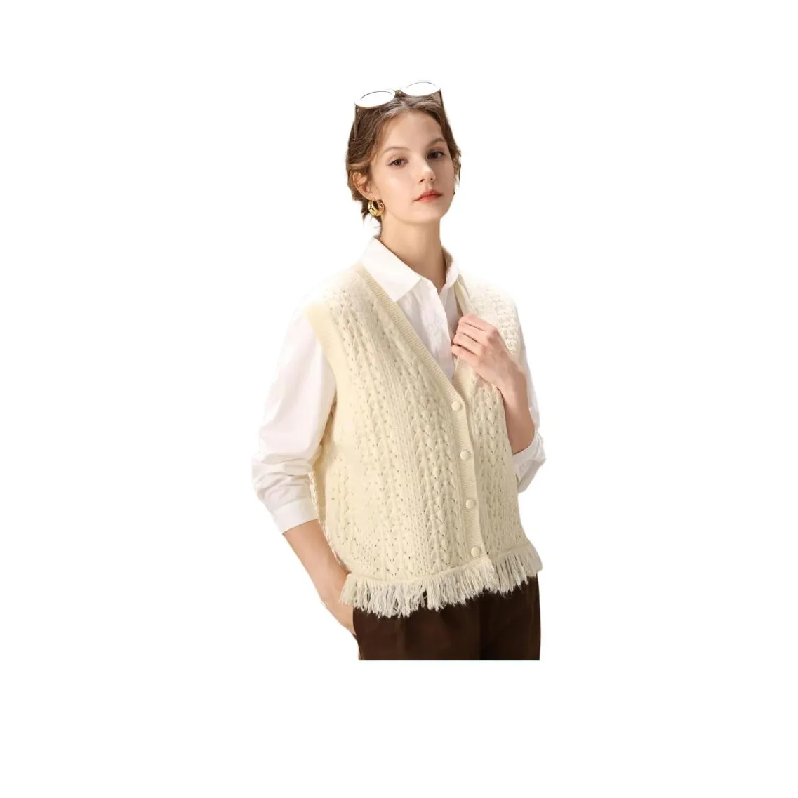 FENHONGMALI Vests Women's White