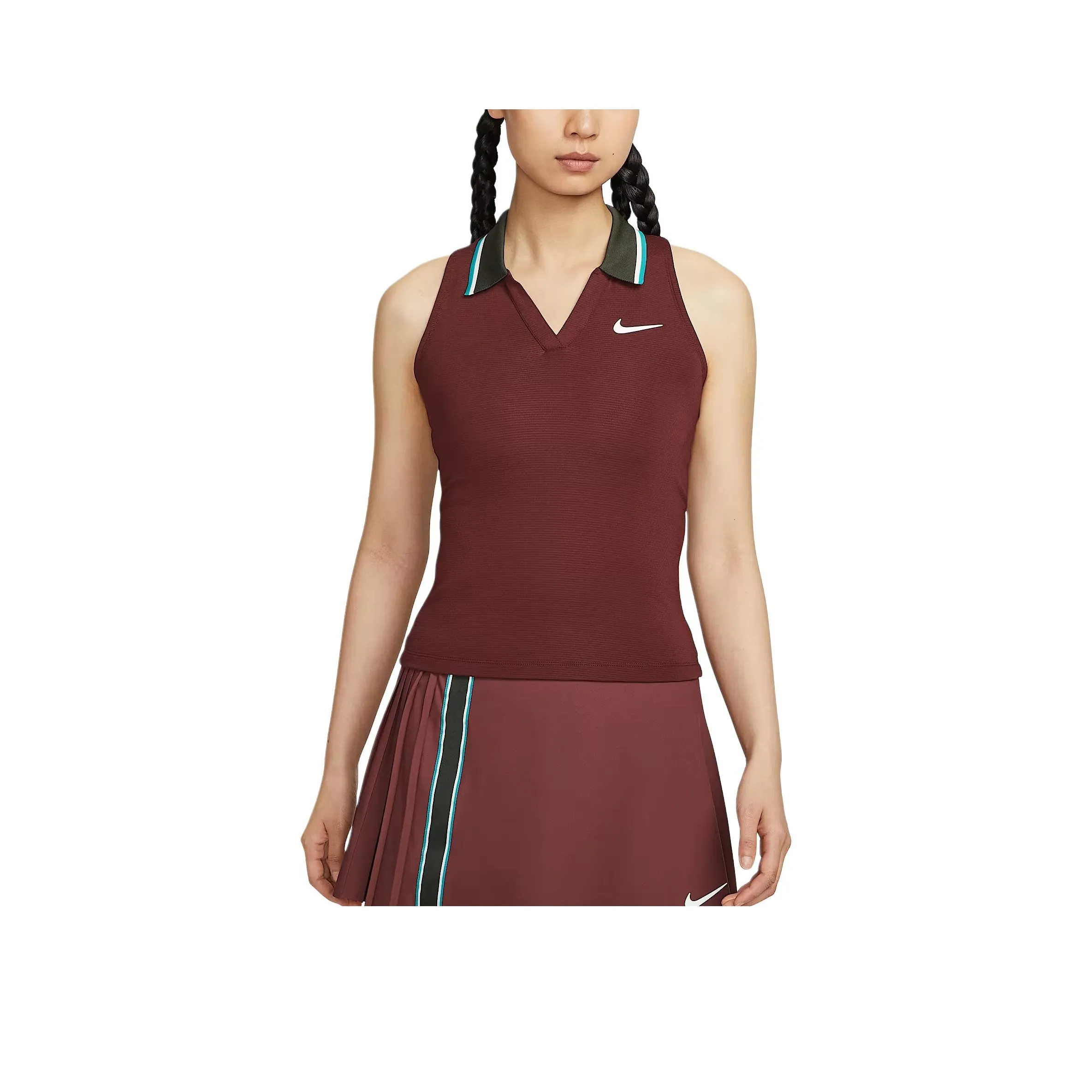 Nike Court SlamDri Майка для тренировок Женская Темно-красный Кактус-зеленый Белый