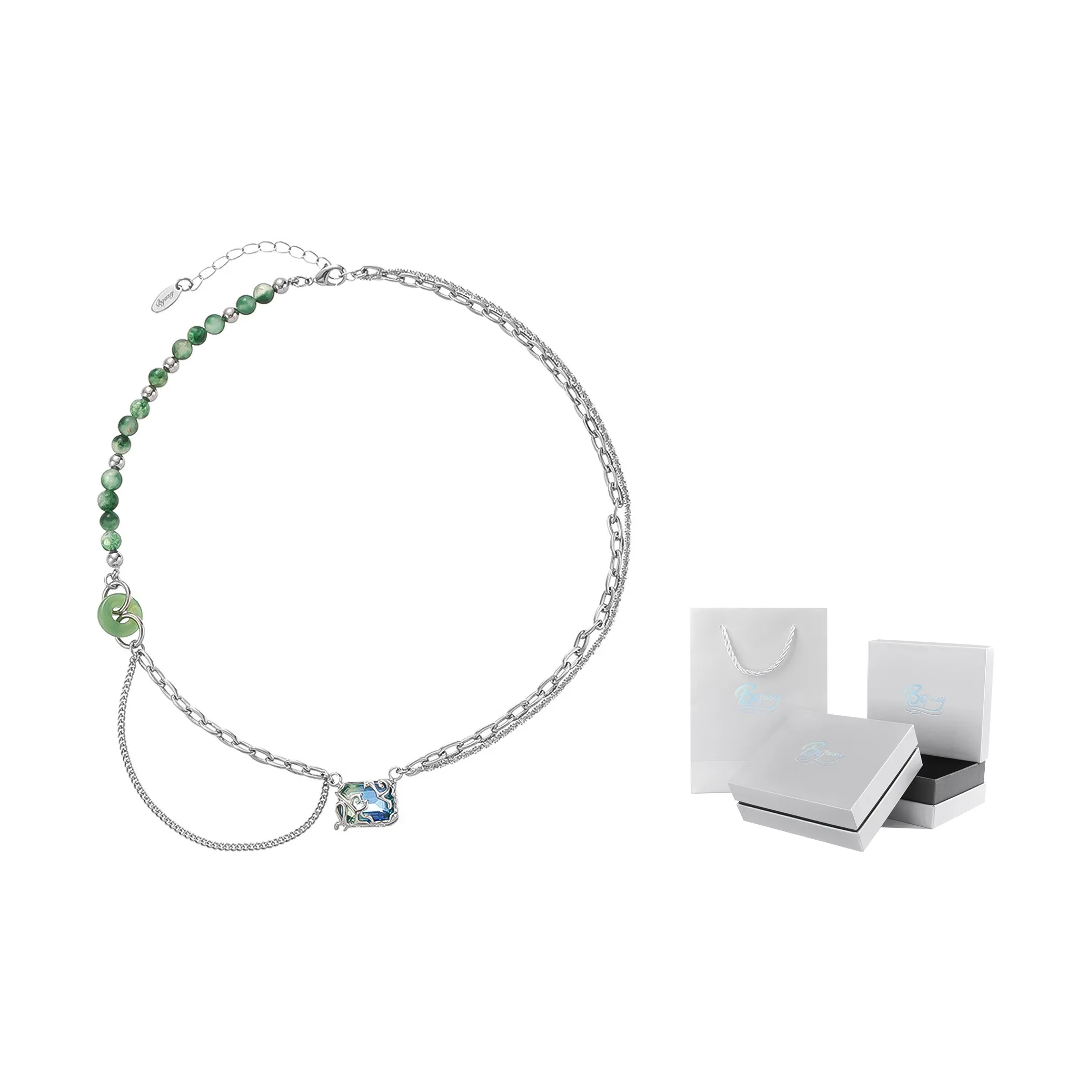 BGUUY Ожерелья с натуральными камнями циркон унисекс зеленый