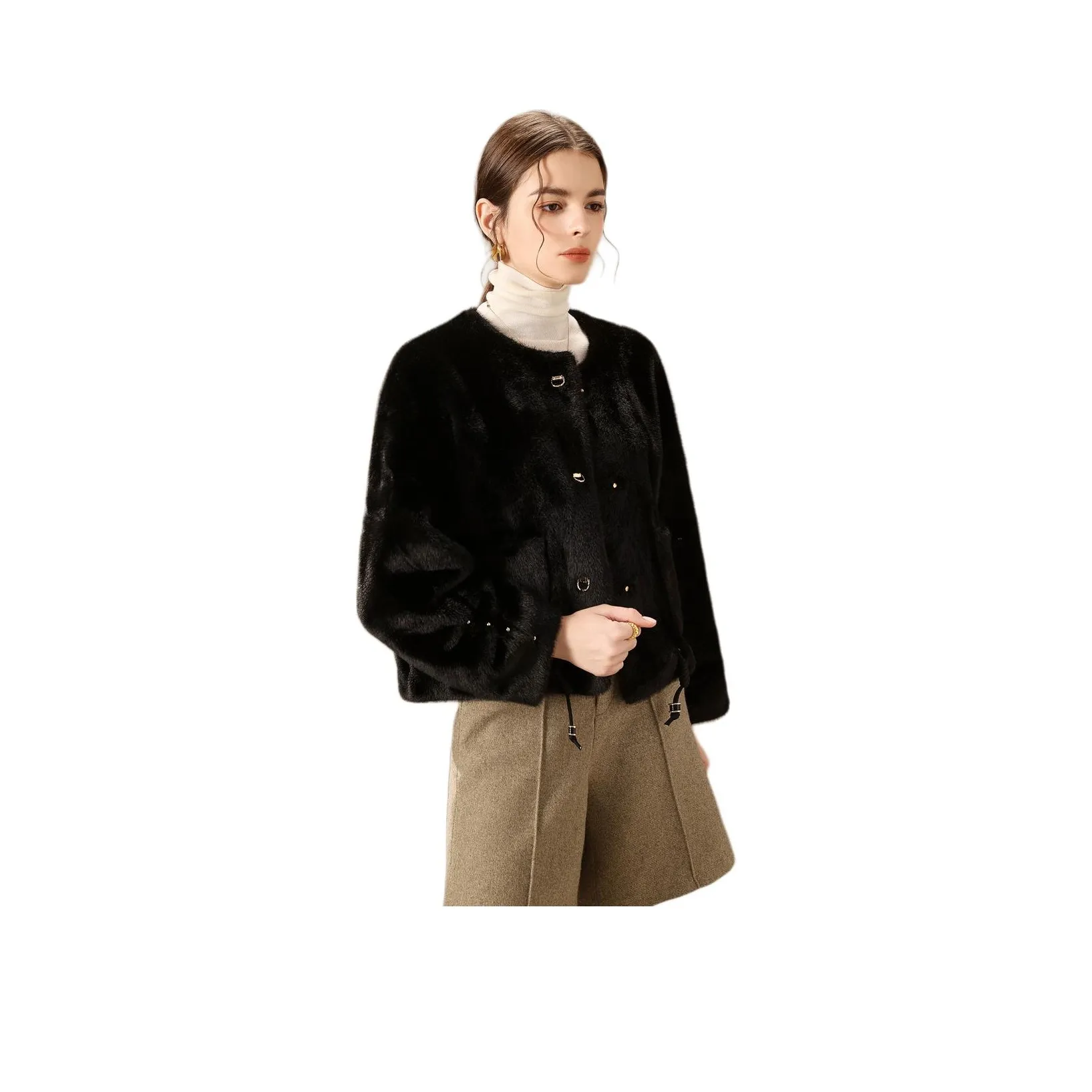 FENHONGMALI Черный Женские меховые изделия