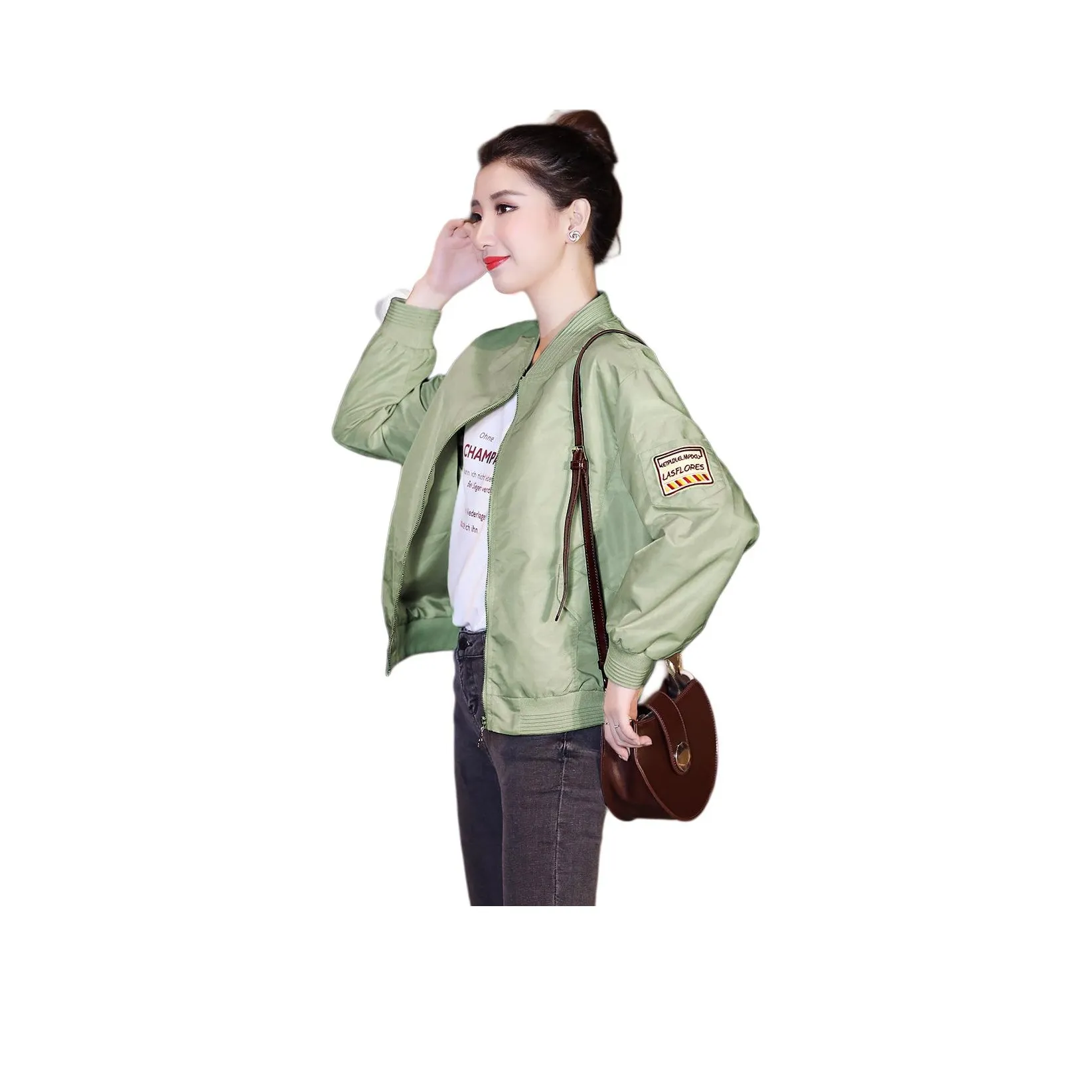 Mo Han Yi Mei Baseball Jacket Women's Pea Green