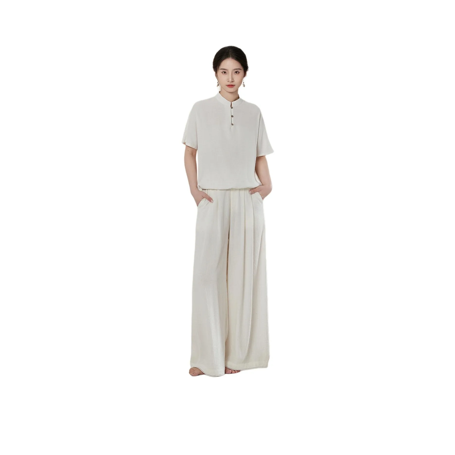 XINGHEHANGE Лето Linen Casual Top Wide Leg Pants Ханьфу Women's