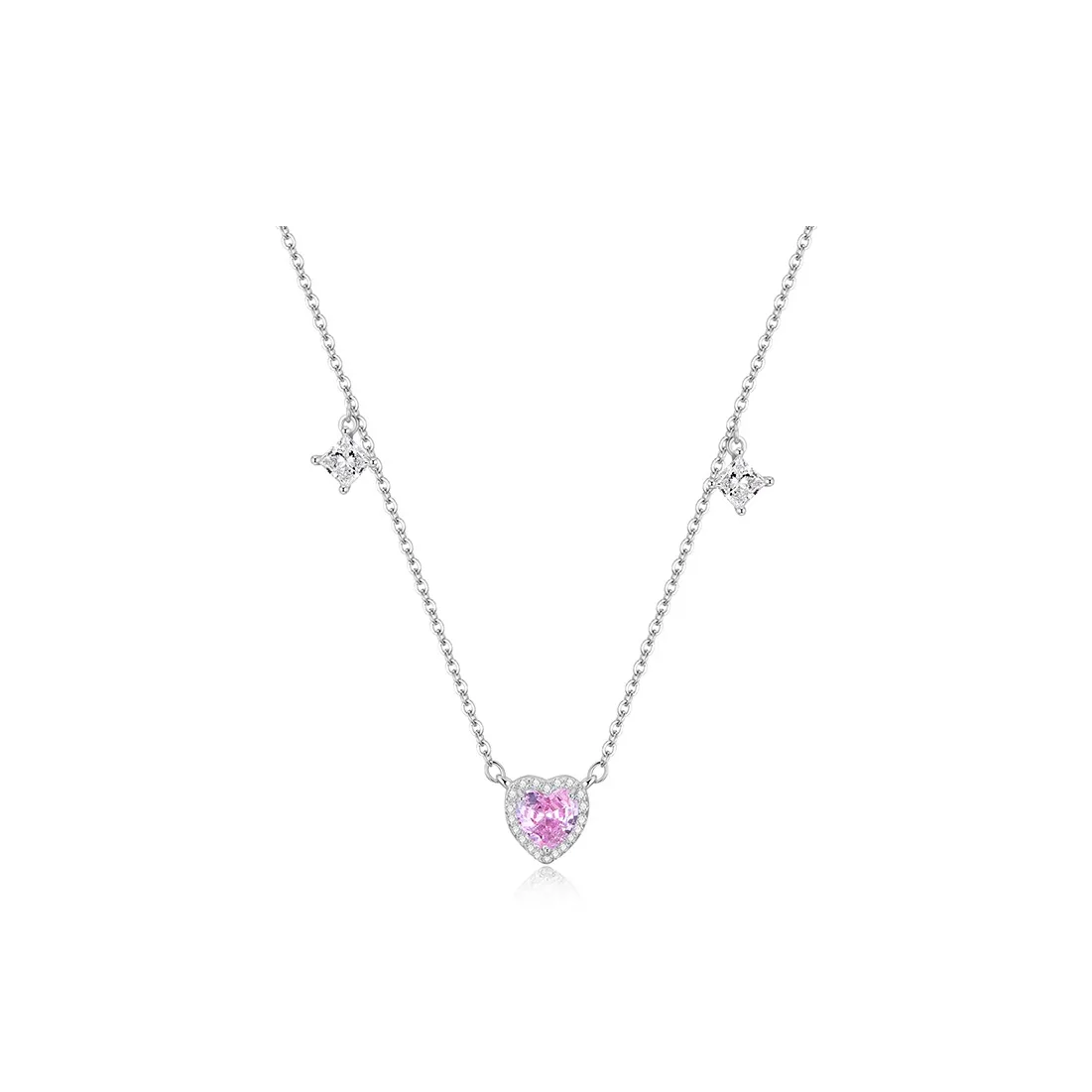 OUBI.YABI 925 Sterling Silver With White Gold Plating Zircon Heart Necklace Women's
