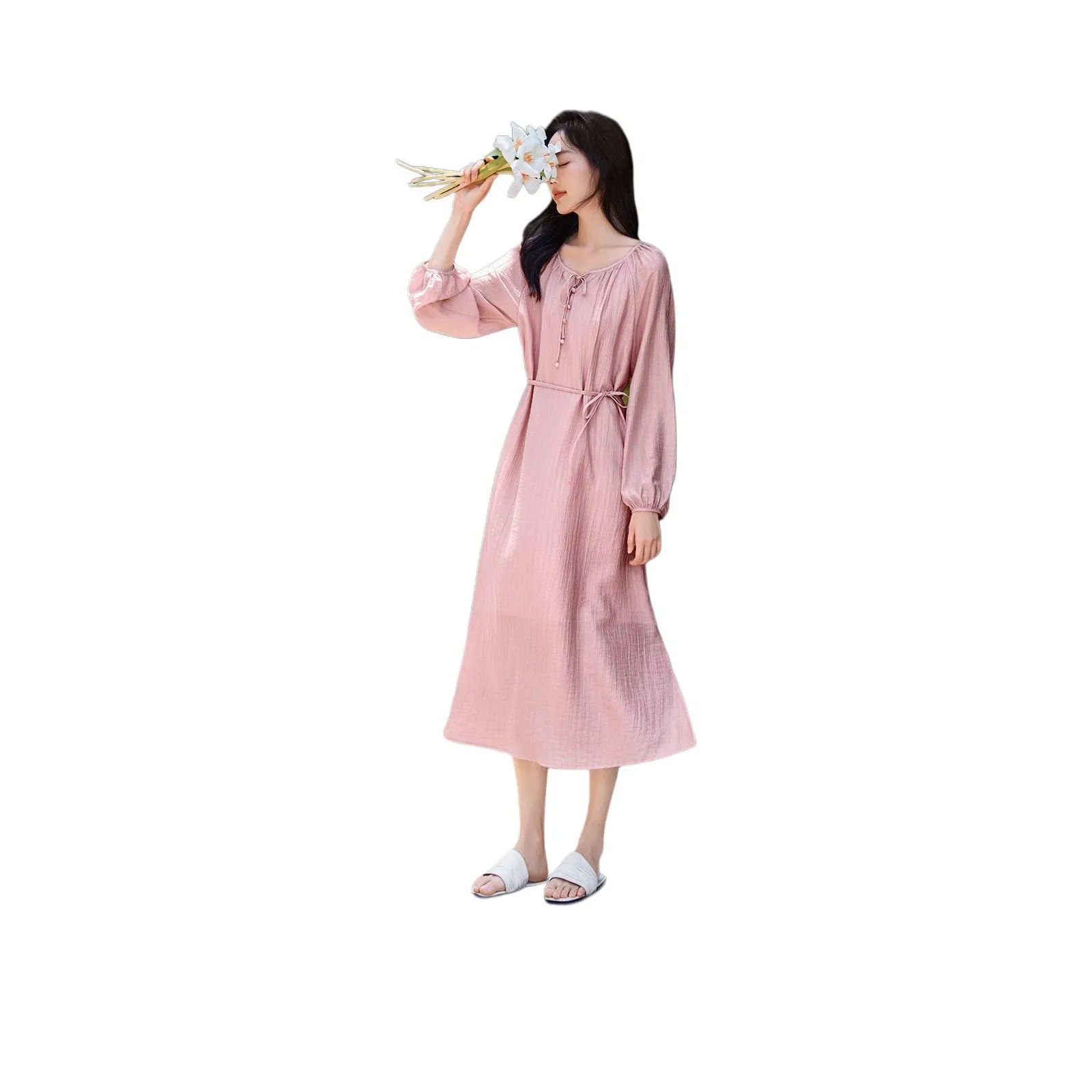 Mo Han Yi Mei Long Sleeved Dress Women's Mousse Pink
