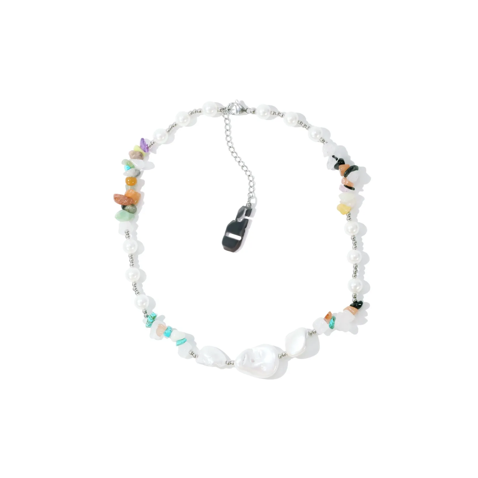 Get'em ON Смешанный Crushed Камень Белый серебристый Жемчужная раковина Ожерелья Унисекс