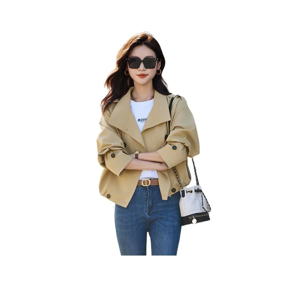 Yi Mengyuan Cropped Trench Coat Women's Khaki