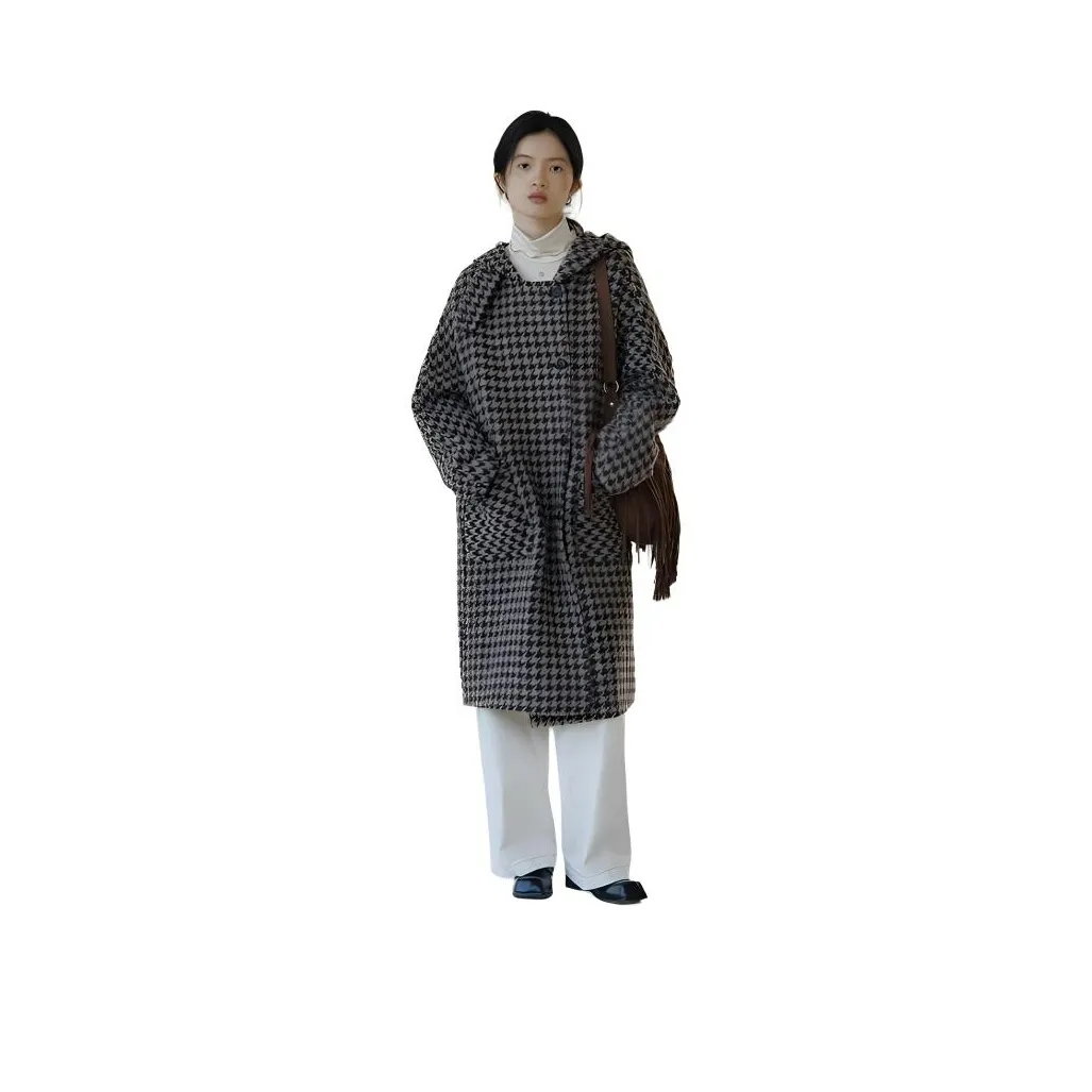 BLUEerror Coat Women's Brown Coffee Houndstooth