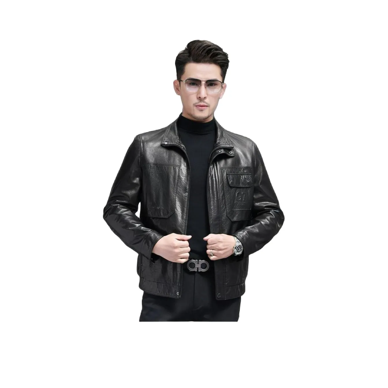 Devanro Genuine Leather Jacket Men's Black