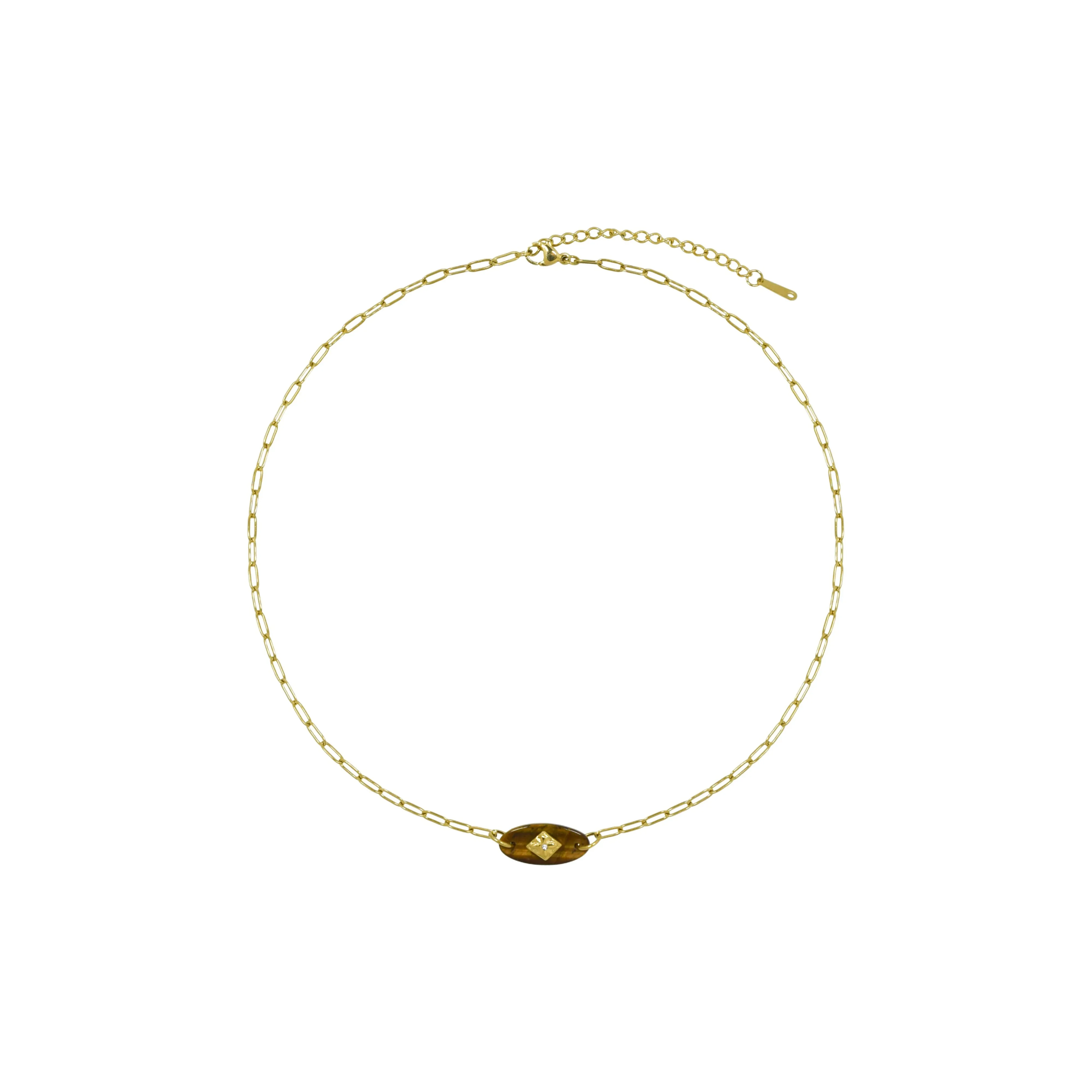 AWE Камень Тигровый глаз Титановая сталь Цепочка на ключицу Premium Luxury Эксклюзивные Аксессуары Ожерелье Женское