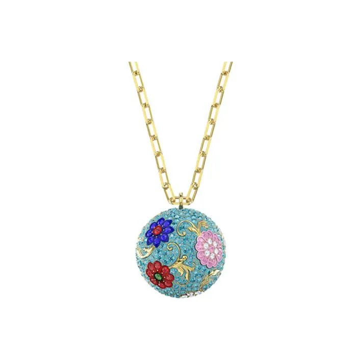 Swarovski Flower Of Fortune Gold Plated Necklaces Women's Light Blue