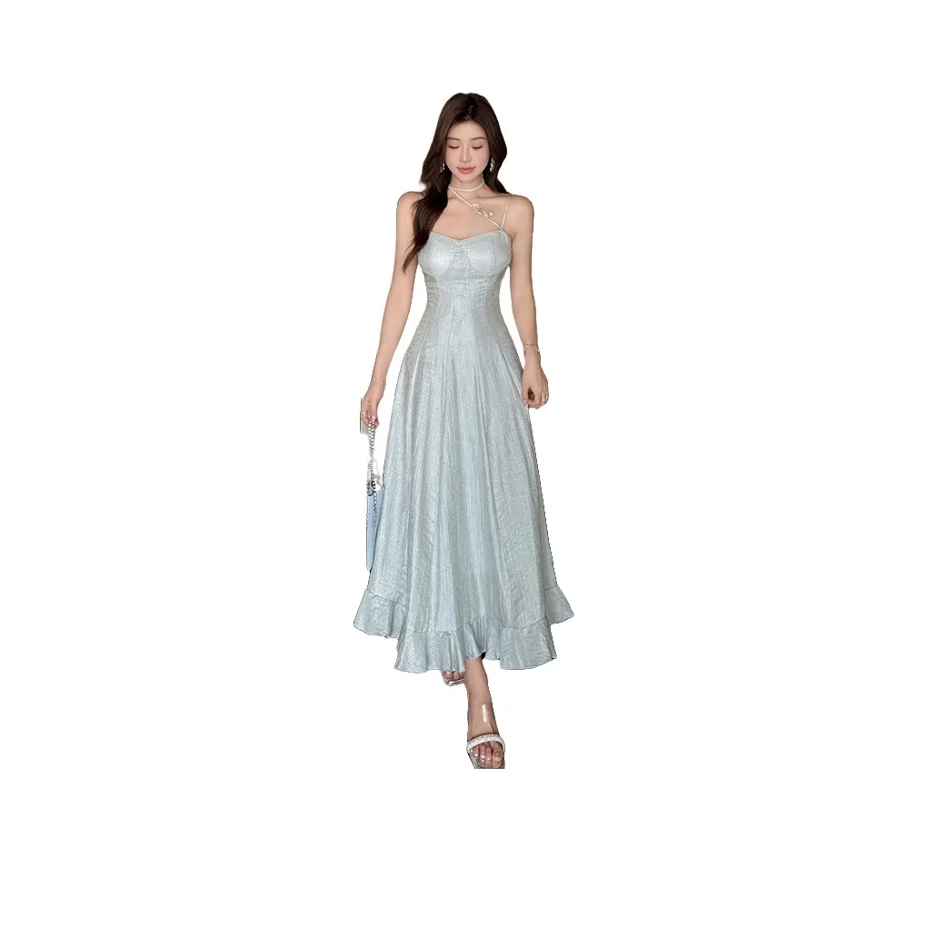 GUOZHEN Slip Dresses Women's Light Blue