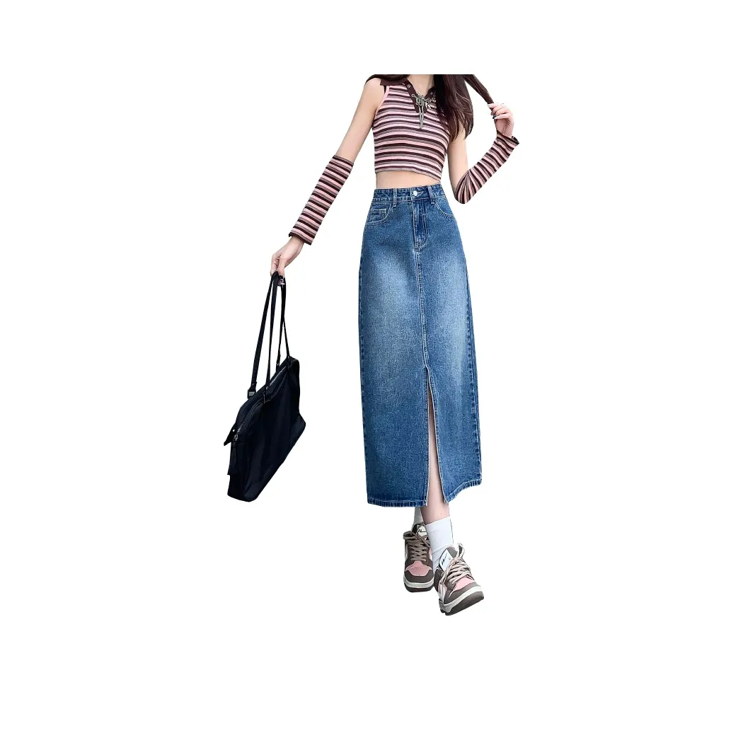 MM Винтажный синий женский джинсовый длинный кардиган