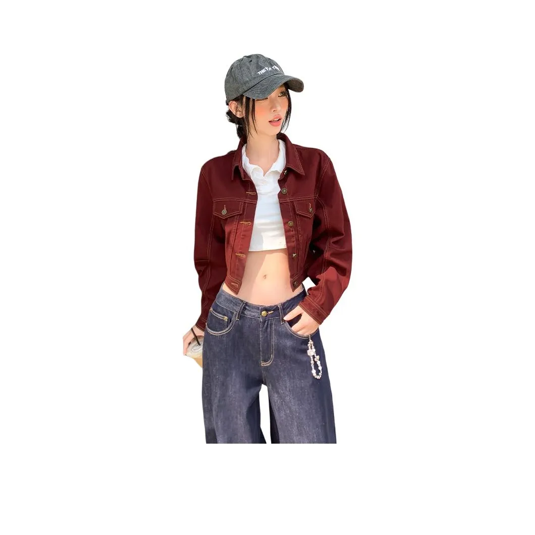 Rose Denim Jackets Women's Red