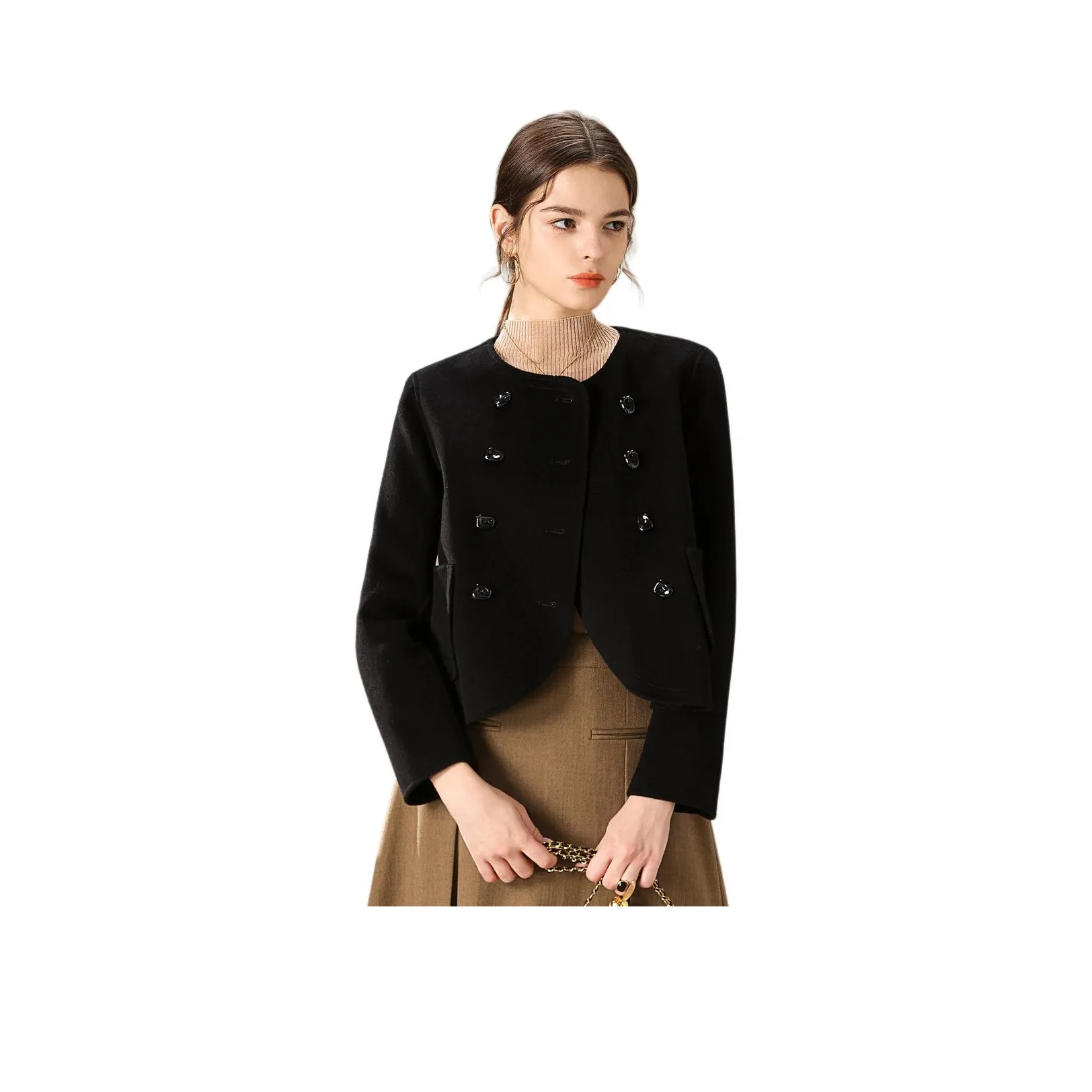 FENHONGMALI Куртки Пальто Женские Черный