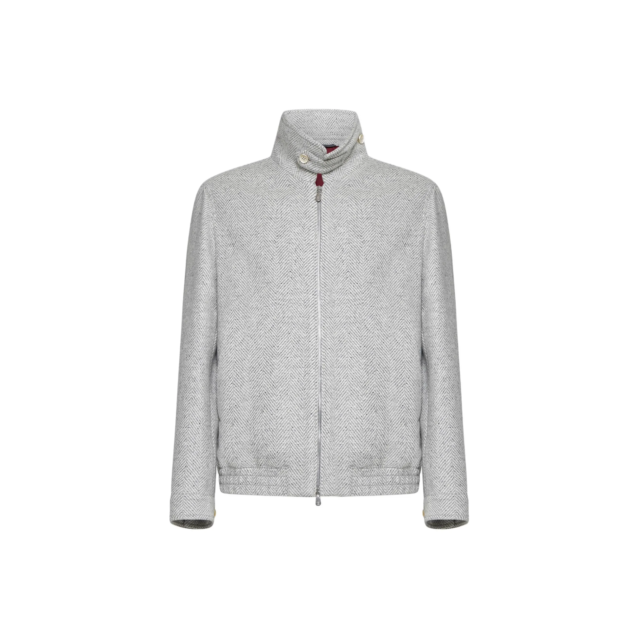 Brunello Cucinelli Long Sleeved Zip Up Herringbone Jacket