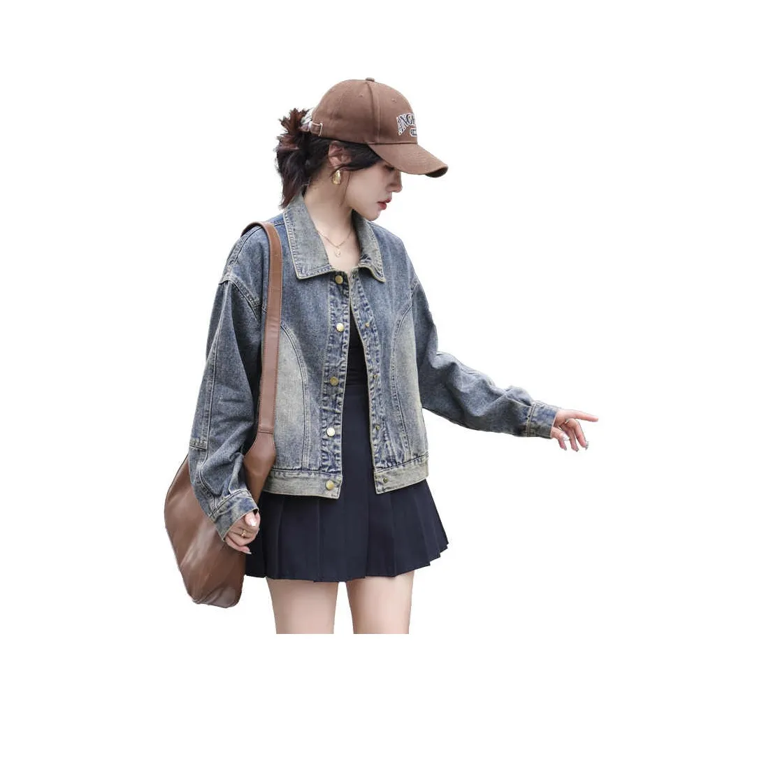 Aoaifu Джинсовая куртка женская армейский зеленый джинсовый синий