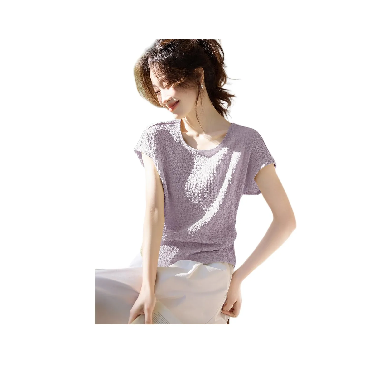 Mo Han Yi Mei Стандартная T-рубашка Женская Светло-фиолетовая