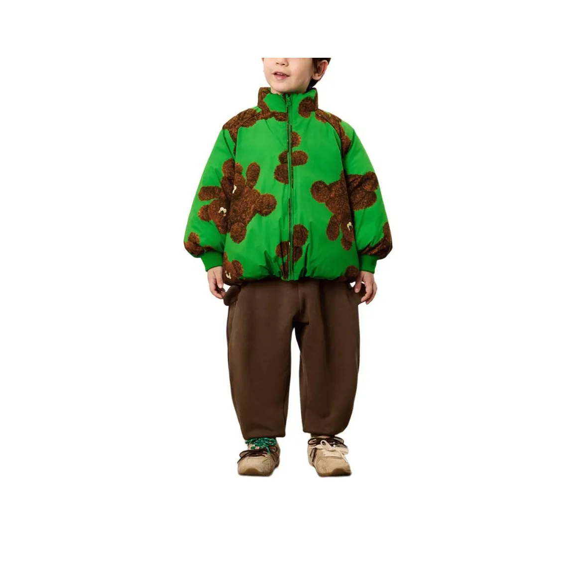 Woobaby Пуховик Какао VS. Moist Зеленый Children Возраст 3-7 лет