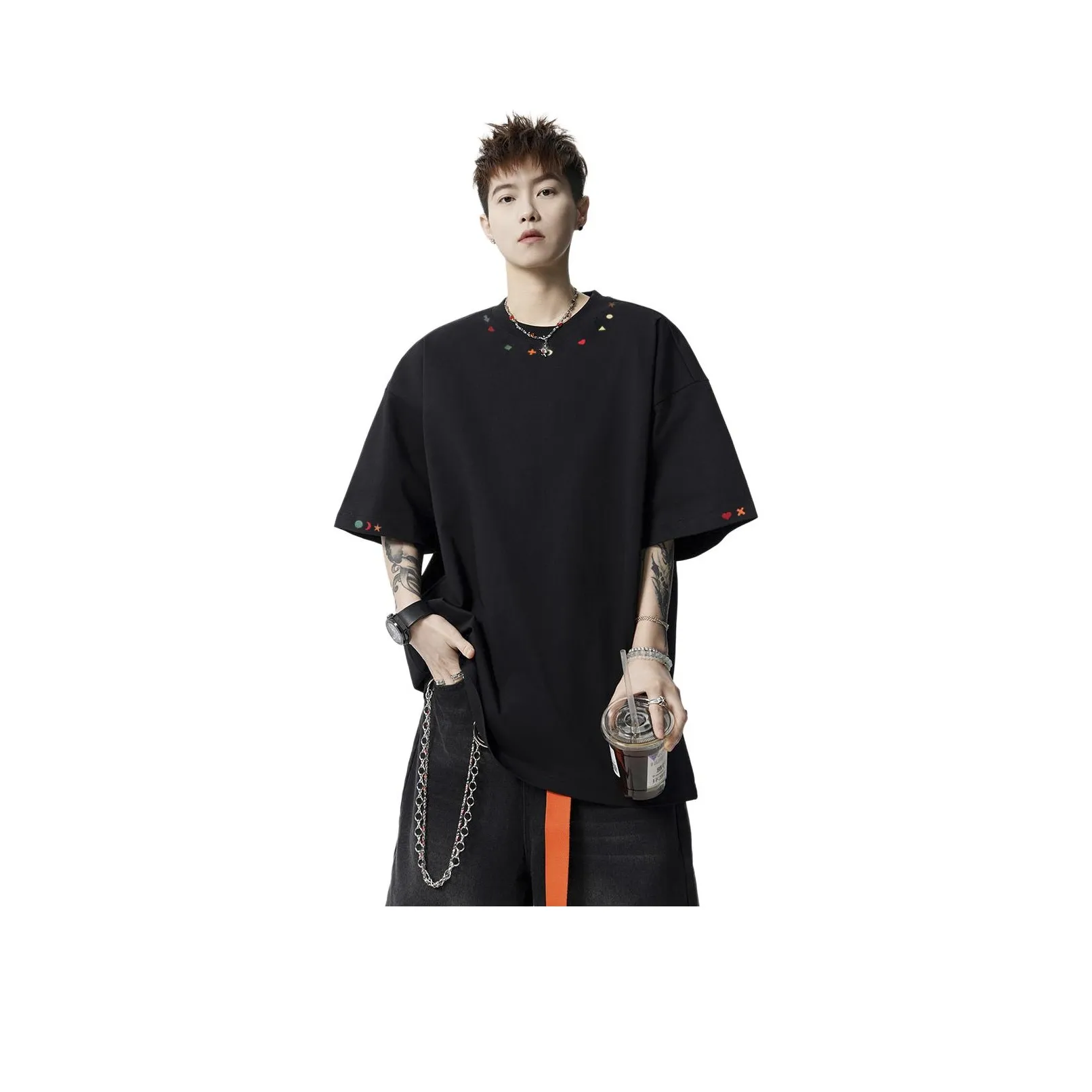 JIARONG Дизайн Driven Половина рукава Рубашка Роскошная уличная мода Свободный крой Пара Топ Унисекс