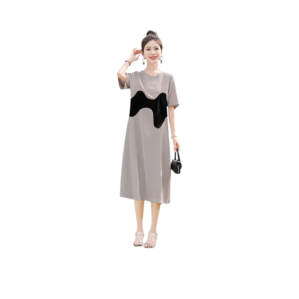 Cypress House Short Sleeved Dress Women's Beige & Gray & Black