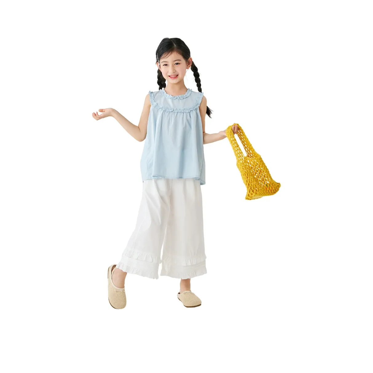 OVE Повседневная спортивная одежда Двухкомпонентный комплект [15317 Широкие брюки + 19155 Синие Кукла Рубашка] Подростки