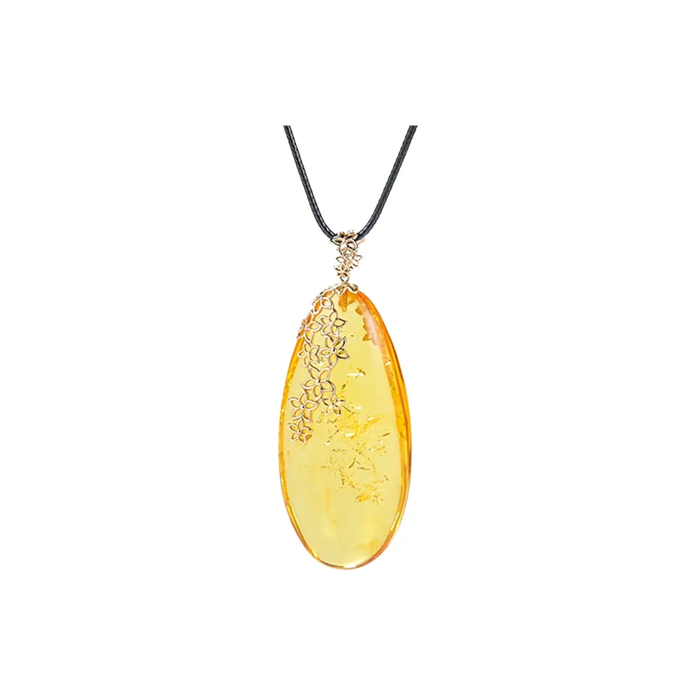 S&A 14K Gold Inlaid With Amber Beeswax Fine Jade Necklaces Women's
