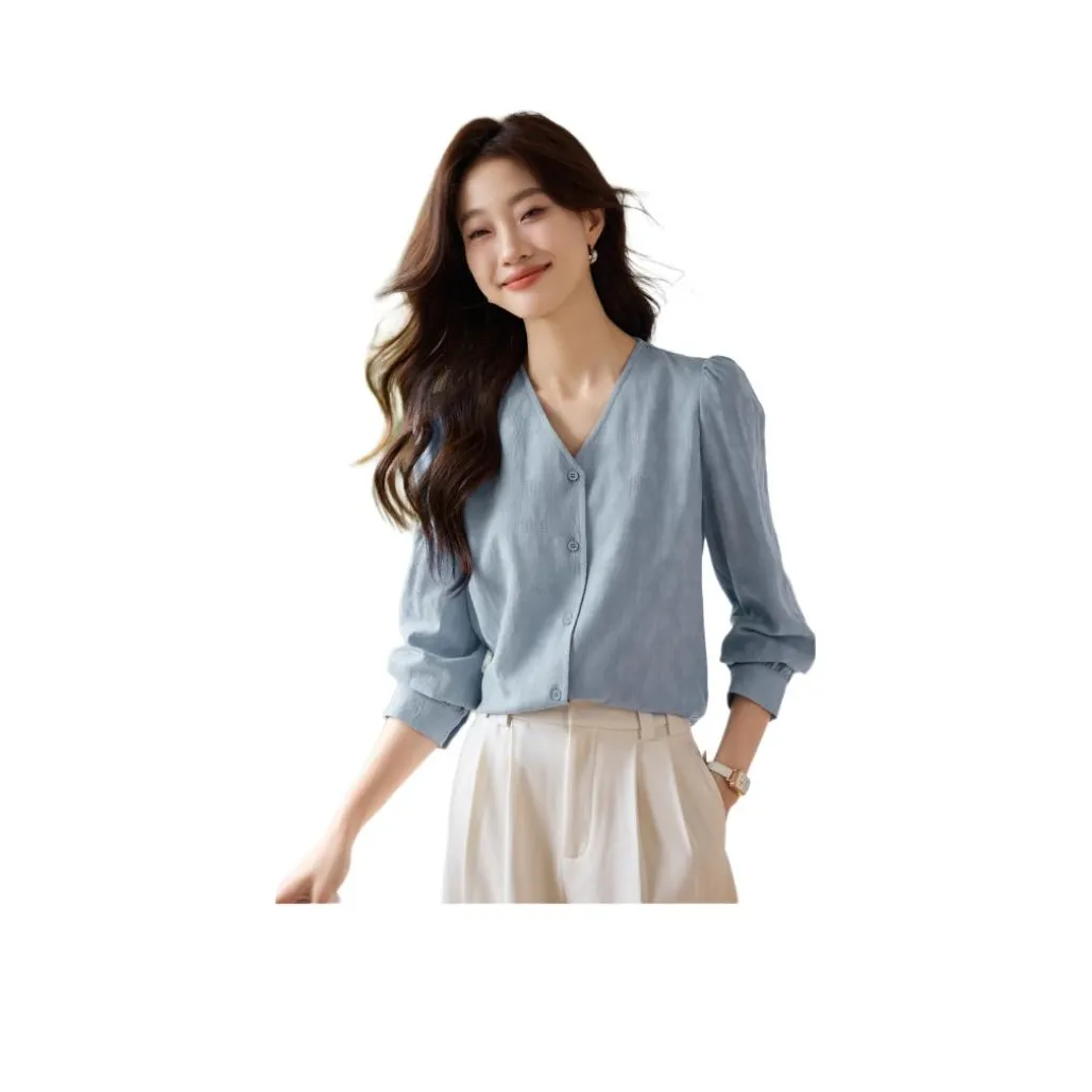 Mo Han Yi Mei Рубашка Женская Серо-Синяя
