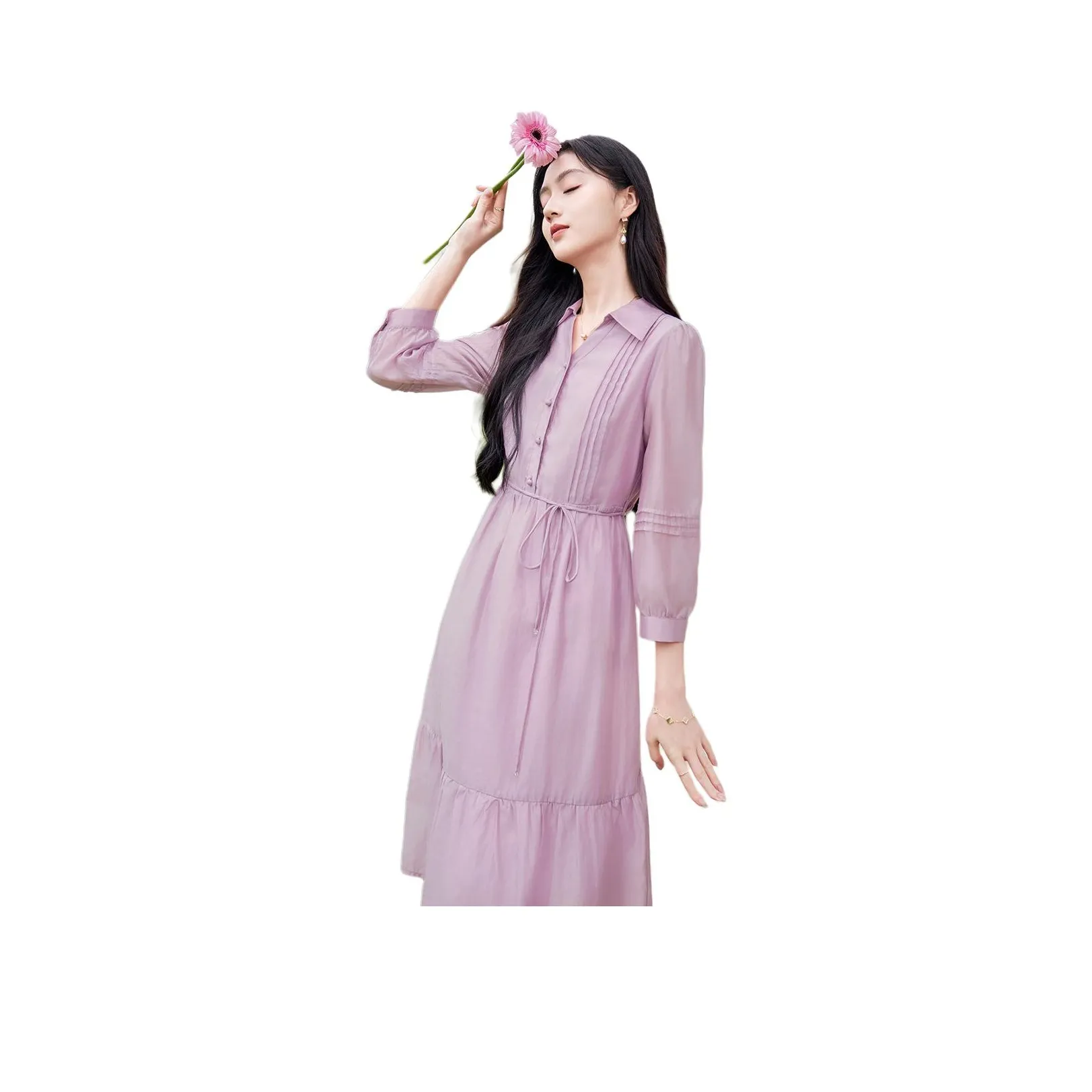 Like The Age Of Water Осенний Длинный Длинный Рукав Платье Стандартное Женское Фиолетовое