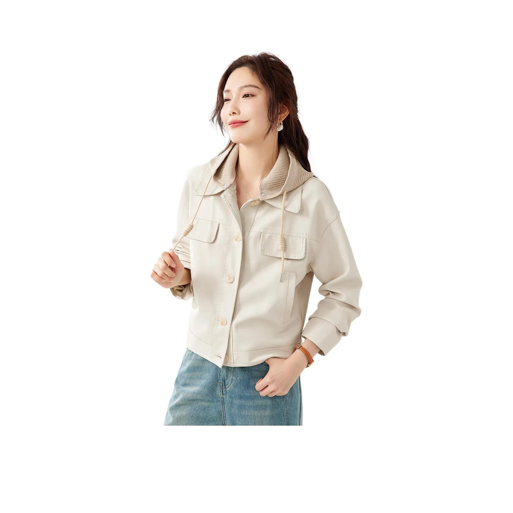 TERRE BLEUE Кожа Куртка Женская Бежевая