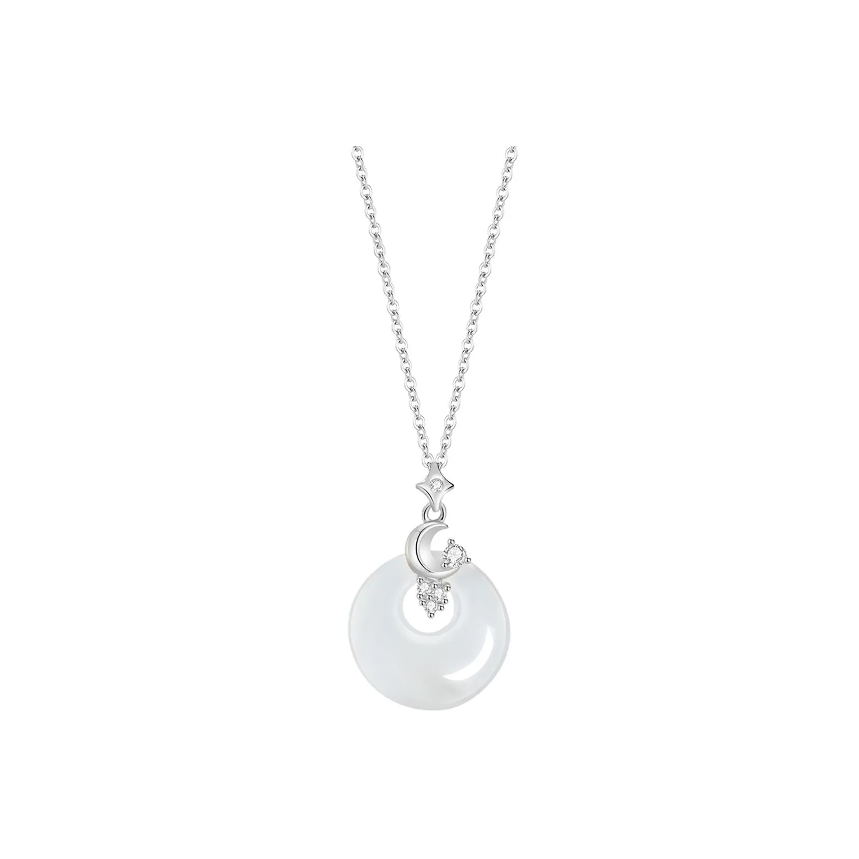 HOLLY RYAN Chalcedony New Chinese Style Full Of Blessing Star Moon Guardian Peace Buckle Jade Necklace Women's