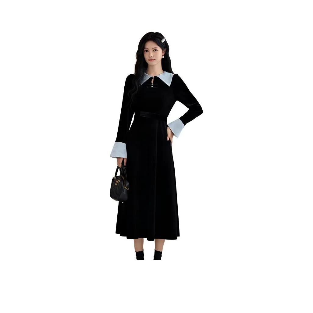 Alxnan Long-Sleeved Dresses Women's Black With Blue