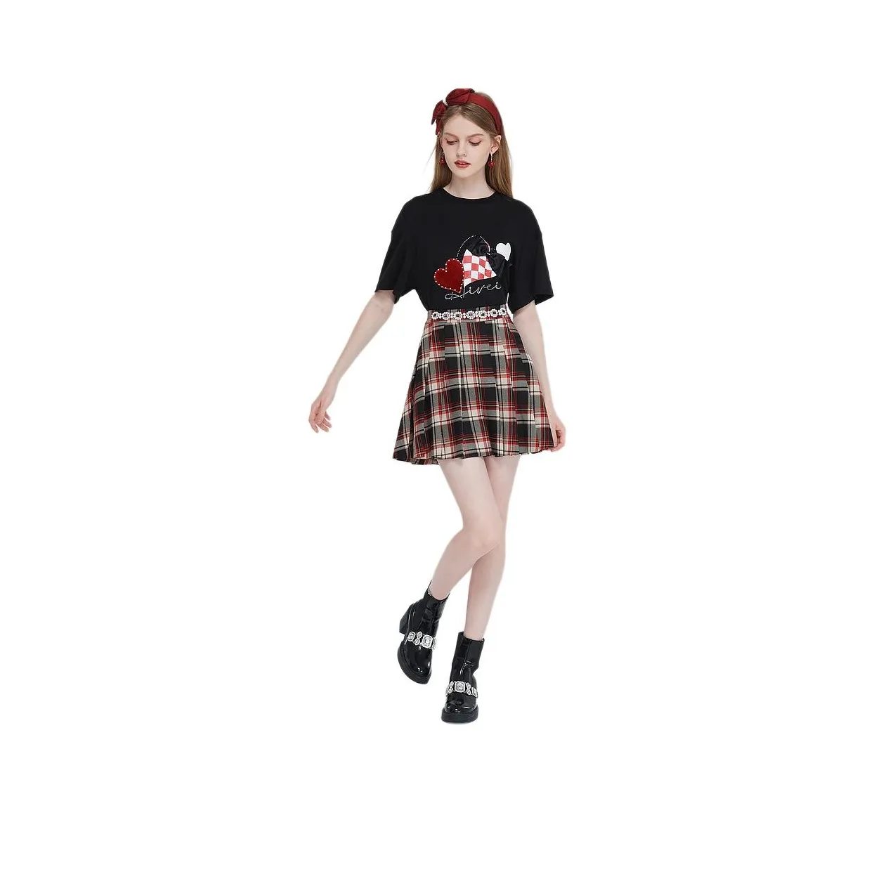 AIVEI Повседневные короткие юбки Женские Красный черный Клетка