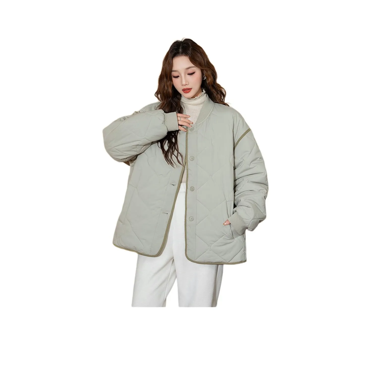 Tonlion Хлопковый пуховик женский светло-серый зеленый