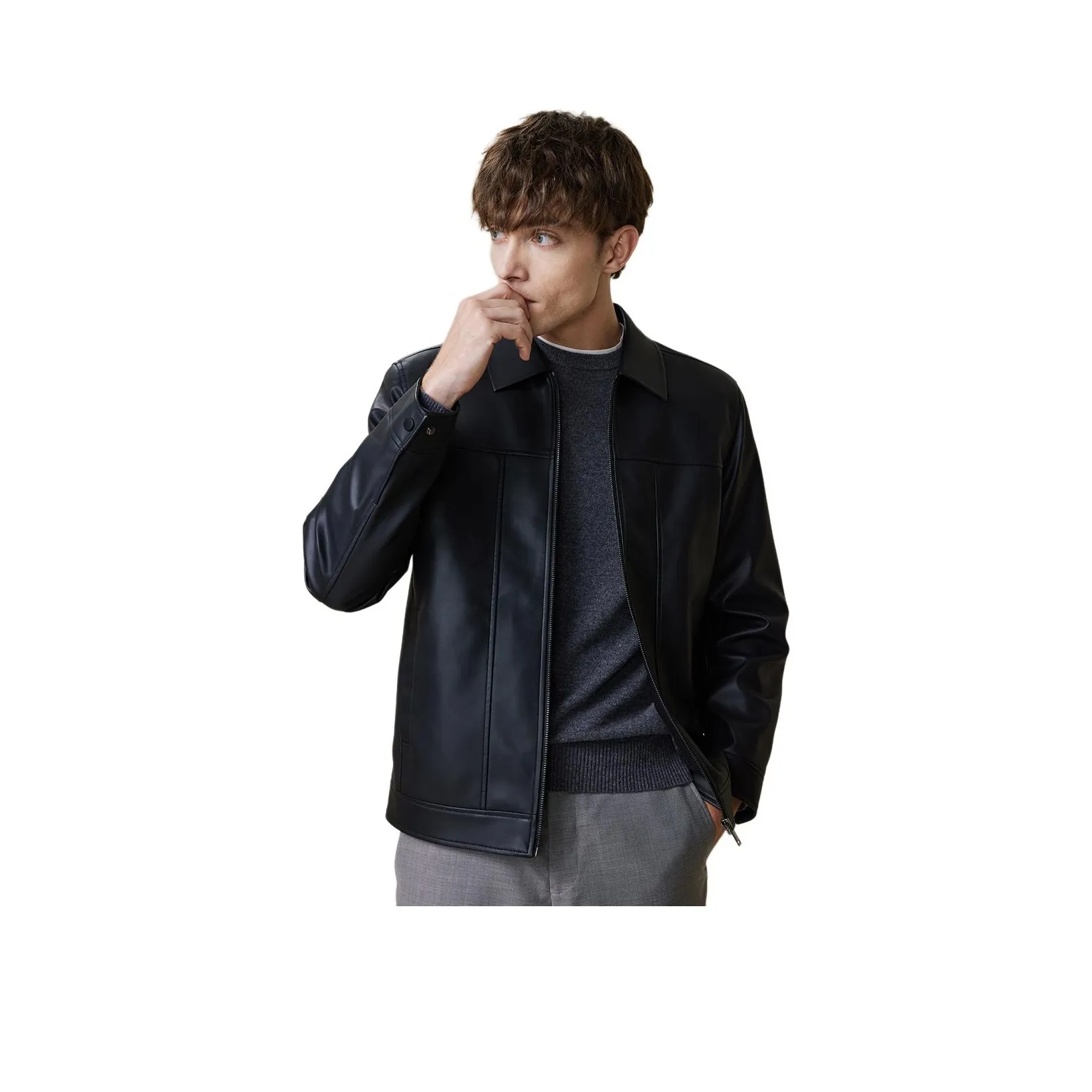 Red Bean Кожа Куртка Мужская Черная