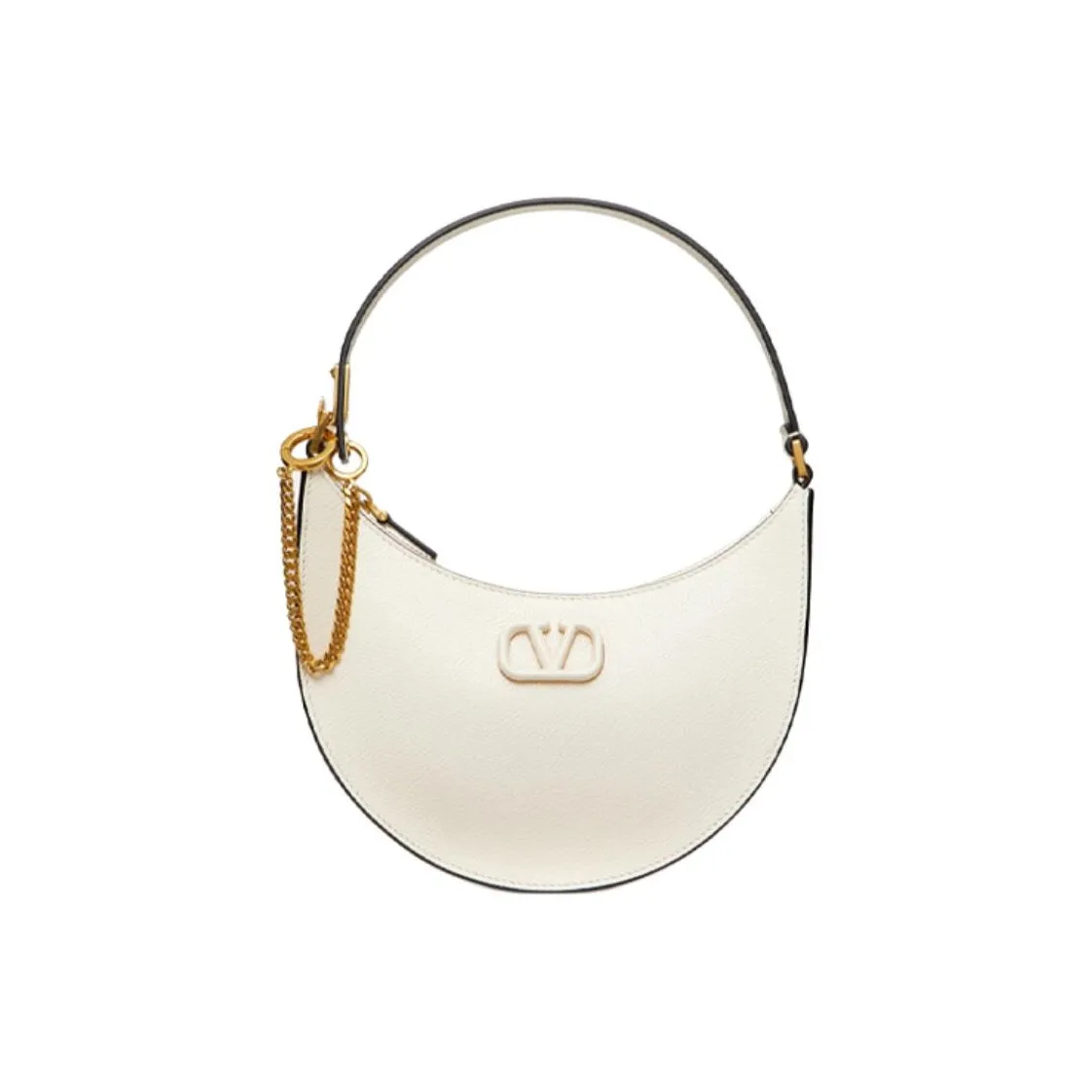 Valentino Vlogo Grain Calfskin HOBO Bag Shoulder Bag, Handbag Mini Women's Light Ivory White