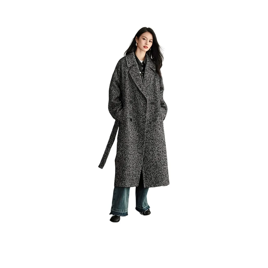 Cypress House Пальто Женское Черное с Елочным Узором