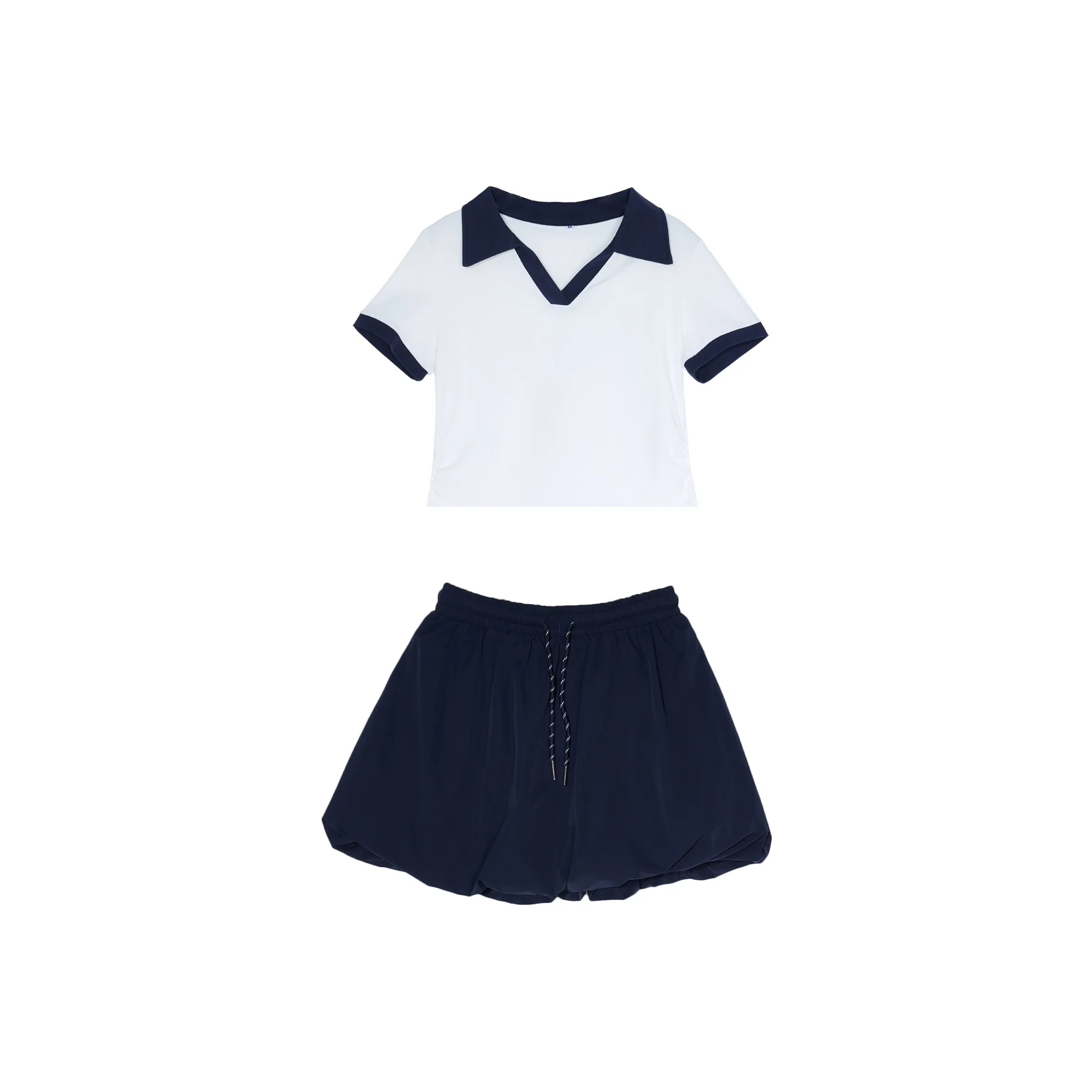 Wen Shan Корейский стиль Белый топ + Темно-синяя юбка-тюльпан Женские повседневные костюмы