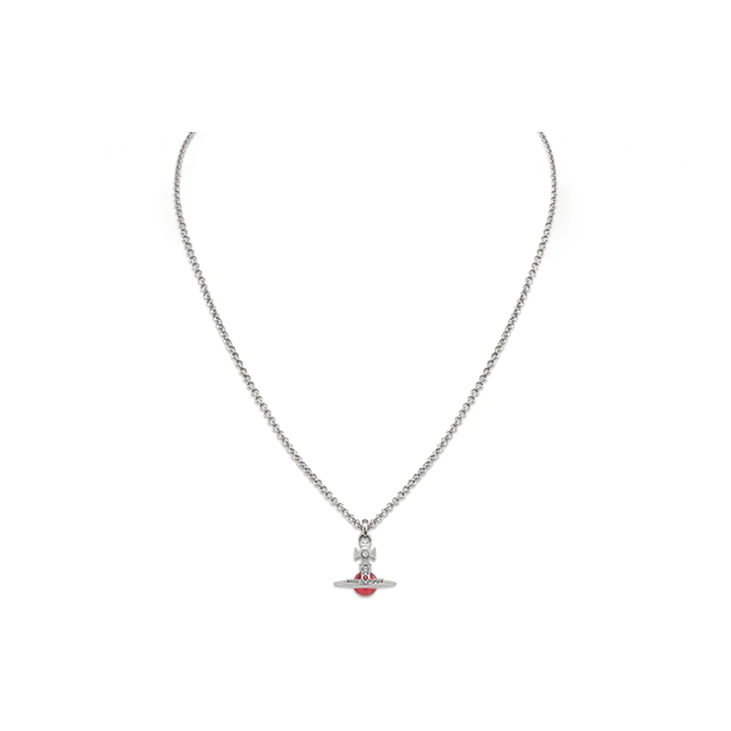 Vivienne Westwood Brass Zircon 3D Effect Saturn Pendant Necklace Women's Silver/Dark Pink