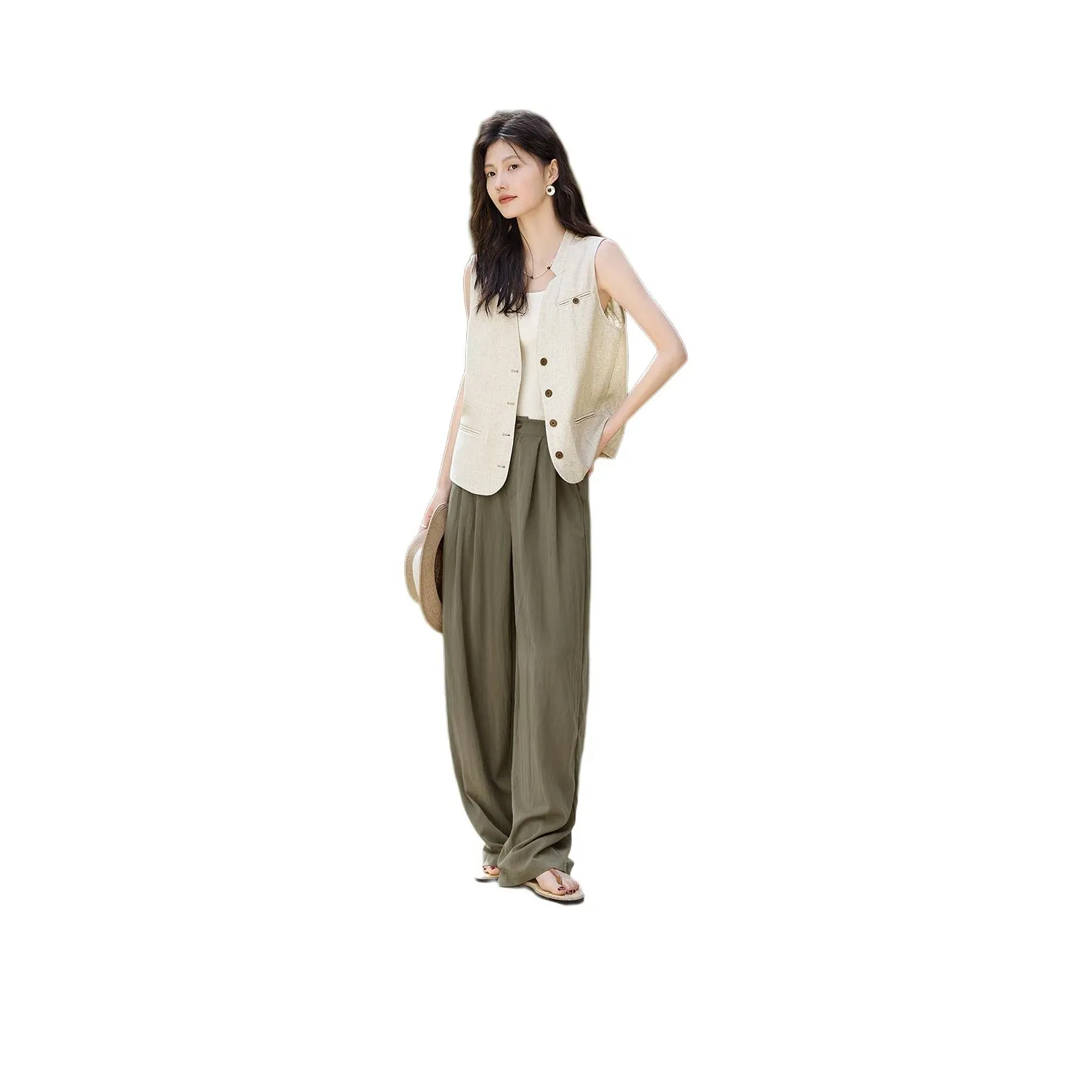 XWI Vests Women's Linen Gray Khaki