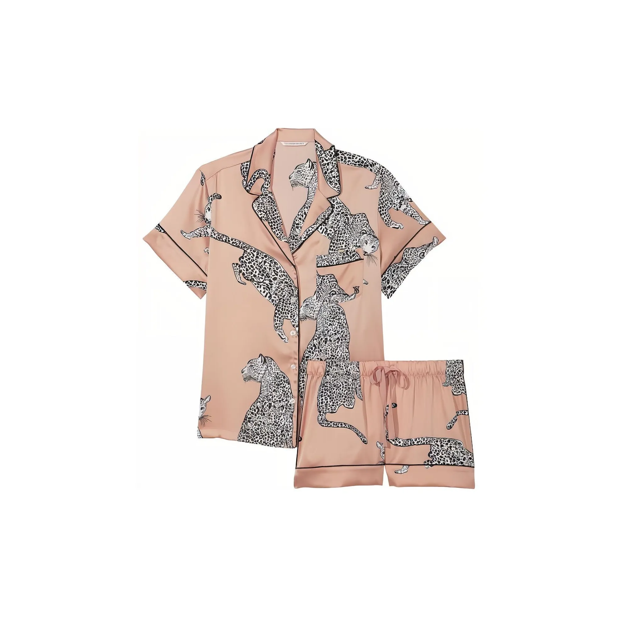 Victoria's Secret Сатин Короткий Комплект Пижам Вечерний Румяна Леопардовый Комплект Пижам Женские Светло-Коричневый