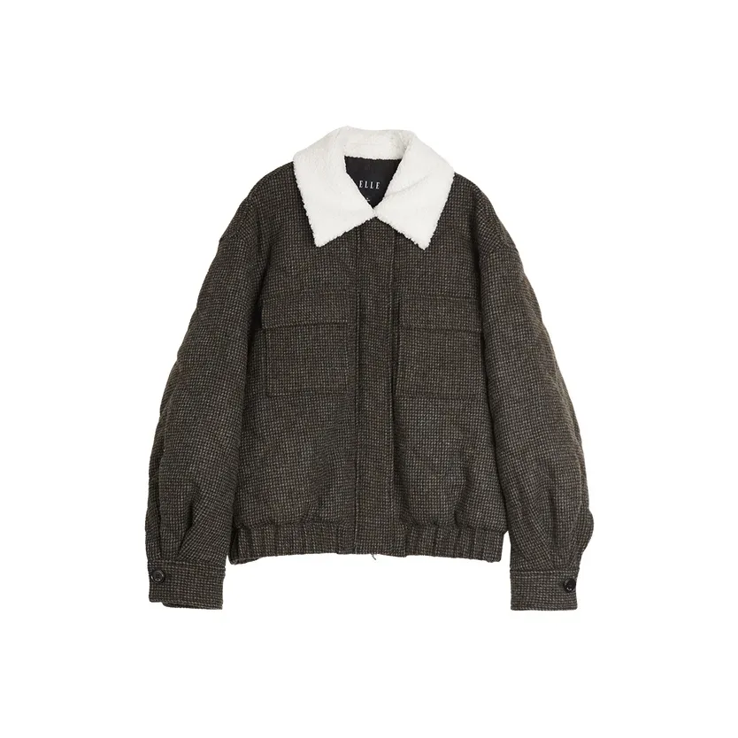 ELLE Хлопковый пуховик женский кофейный клетка